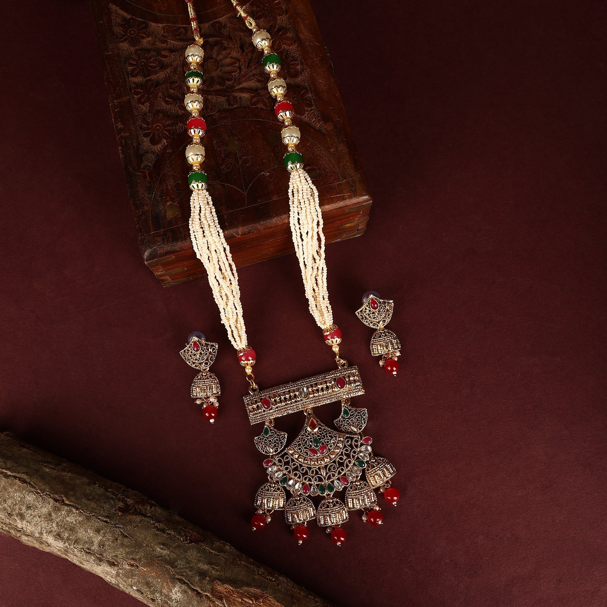 3 Layered Multicolor Polki Kundan Moti Mala Necklace - Opal Touch