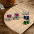 4 Color Changeable Rhodium Square Studs