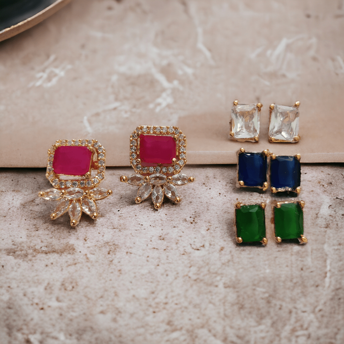 4 Color Changeable Rose Gold Square Studs