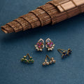 4 Color Leafy Changeable Matte Black Studs