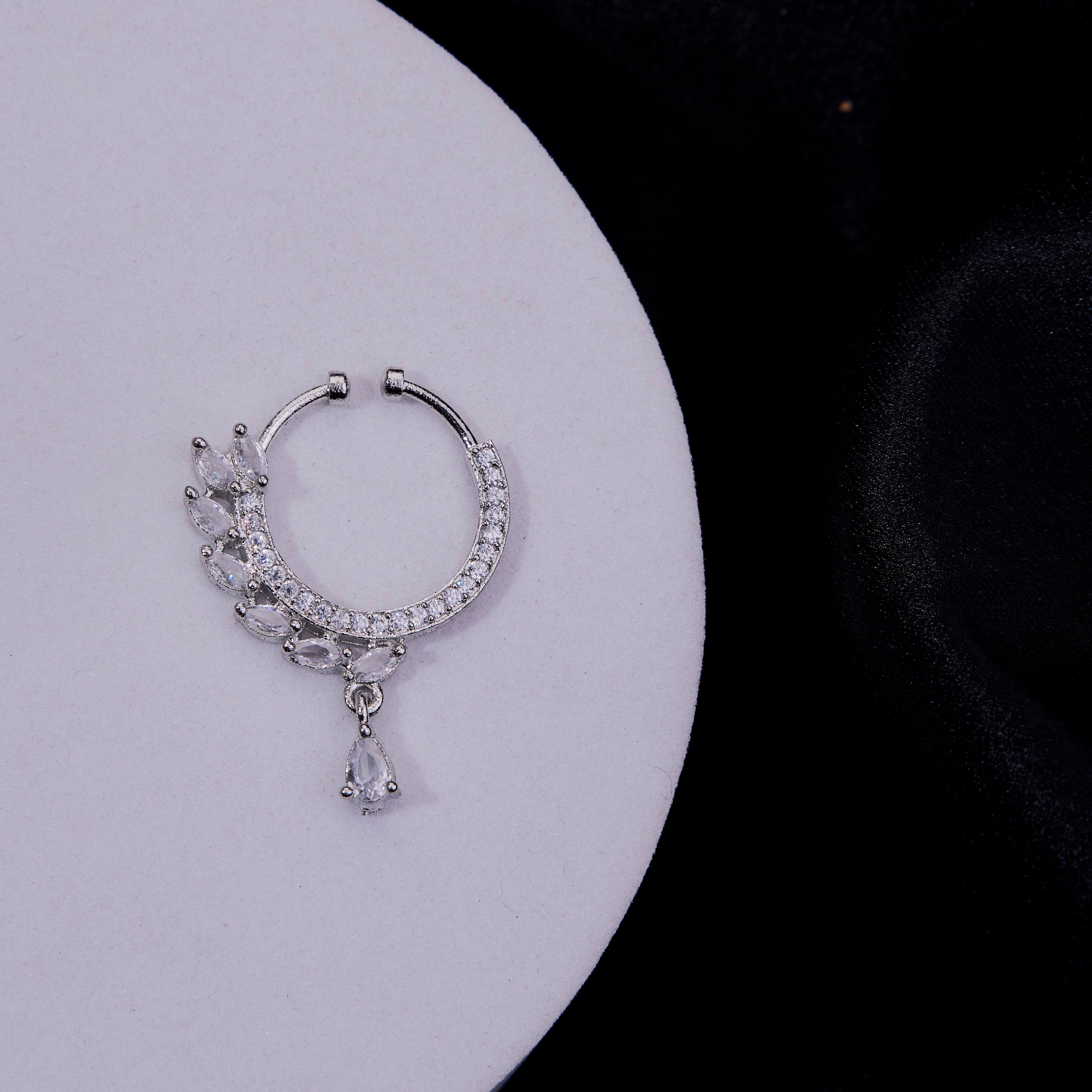 Teardrop Charm AD Rhodium Plated Nose Pin