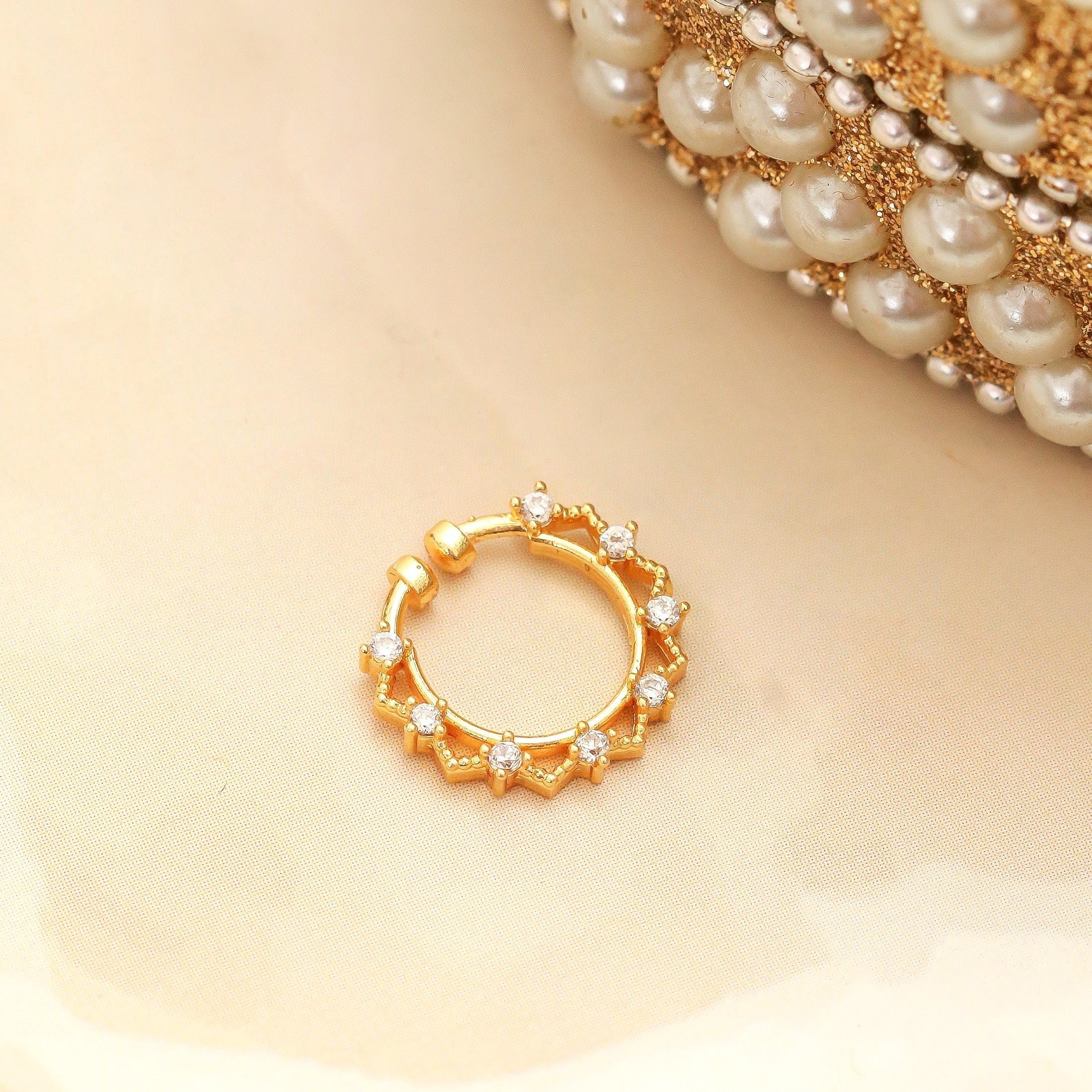 Designed Star Gold Plated AD Nose Pin