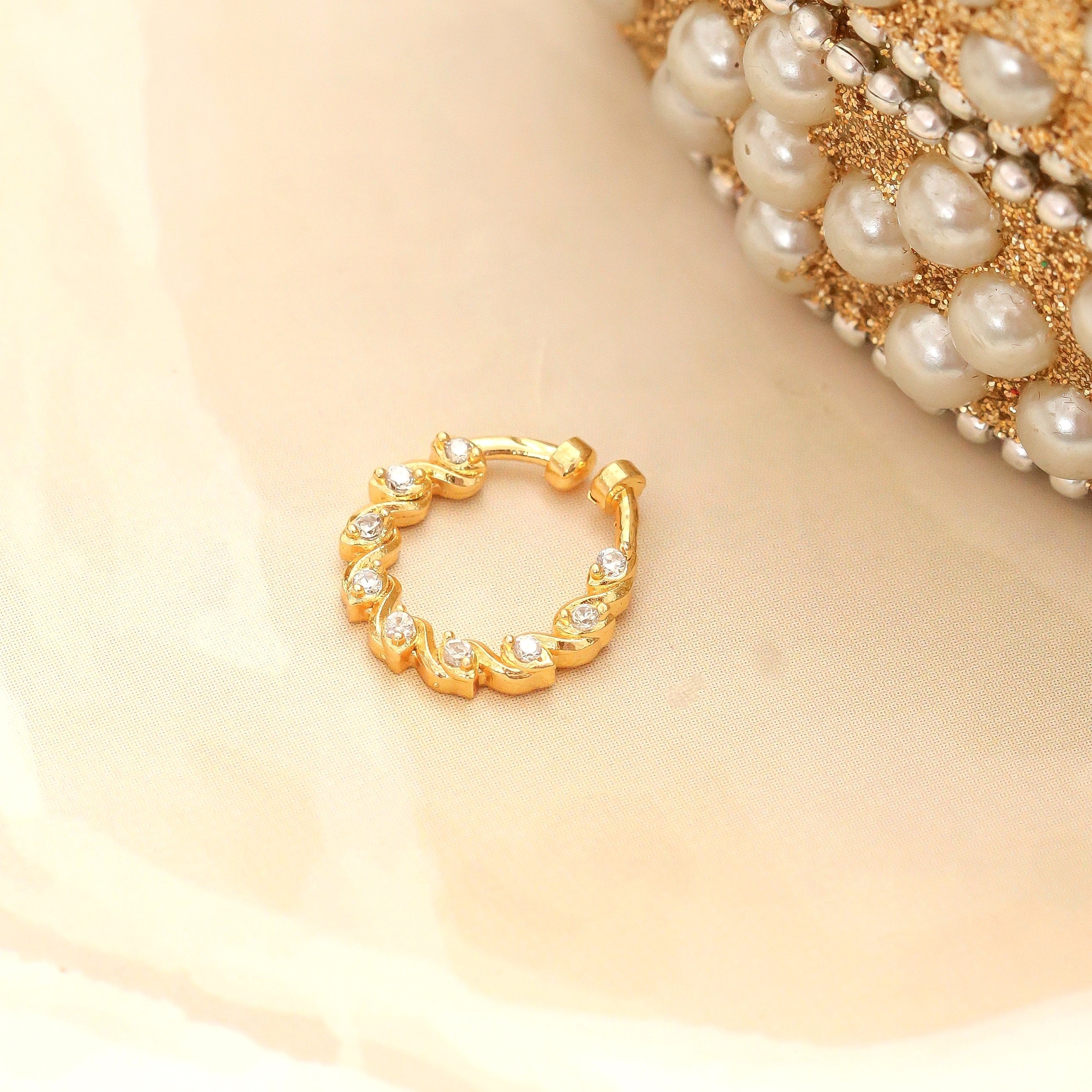Wavy Hoop Gold Plated AD Nose Pin