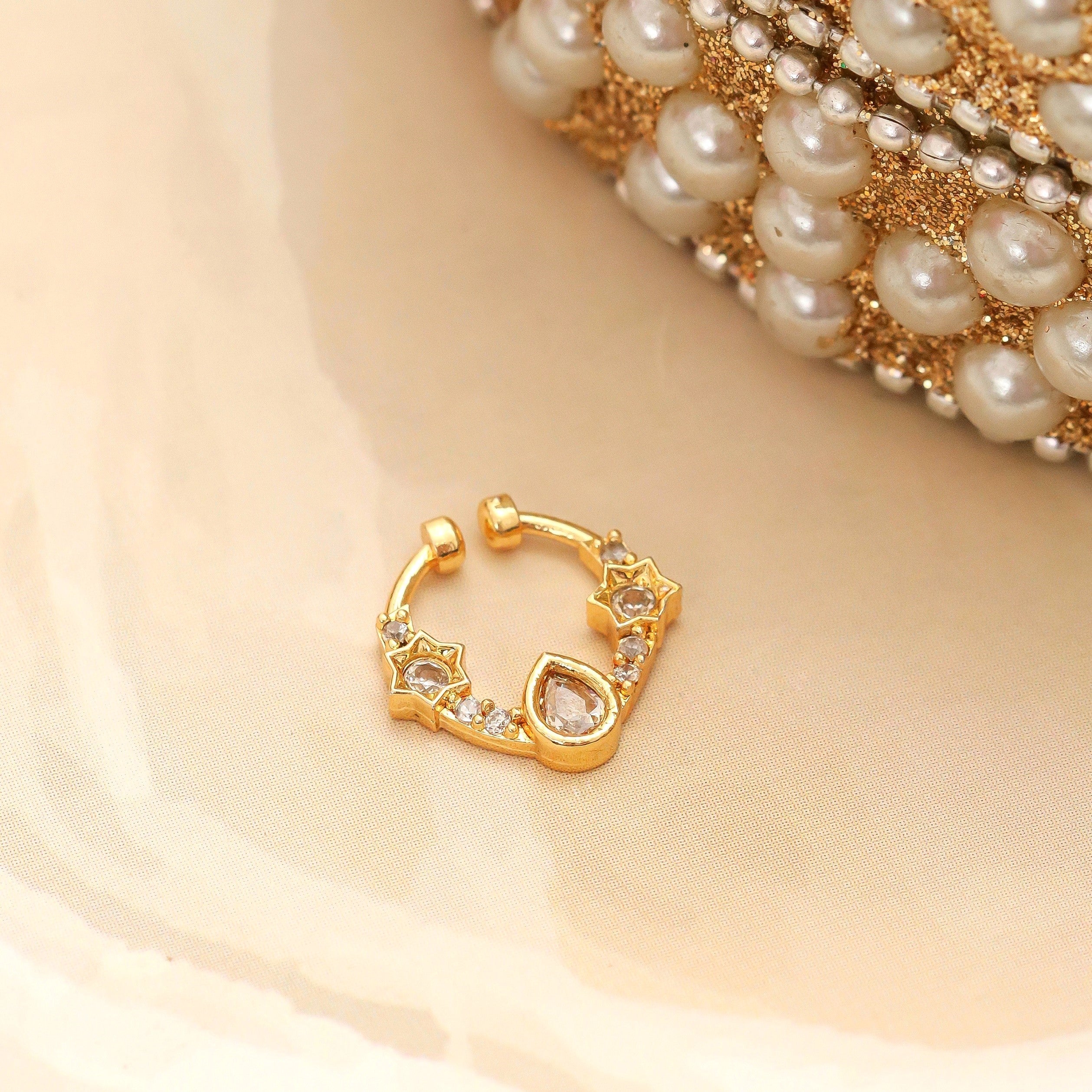 Teardrop Gold Plated AD Nose Pin