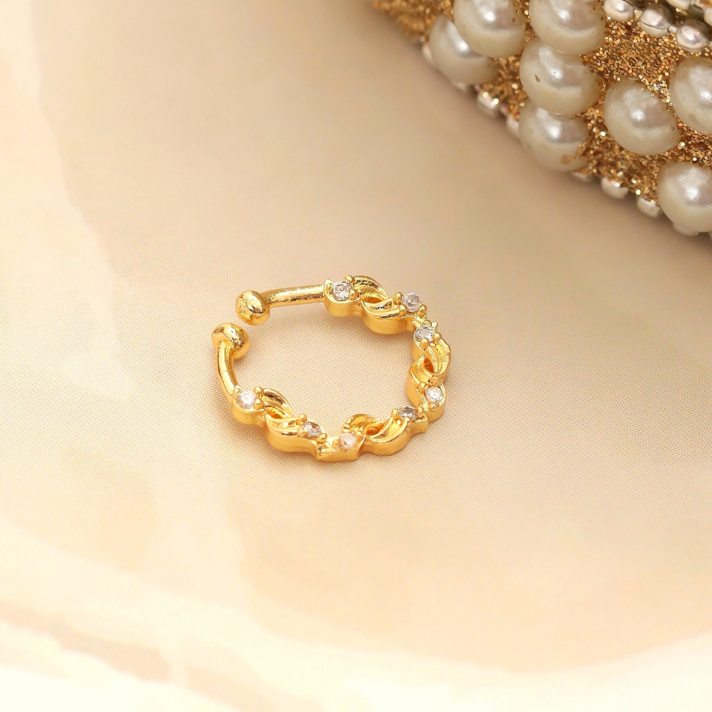 Spiral Wave Hoop Gold Plated AD Nose Pin