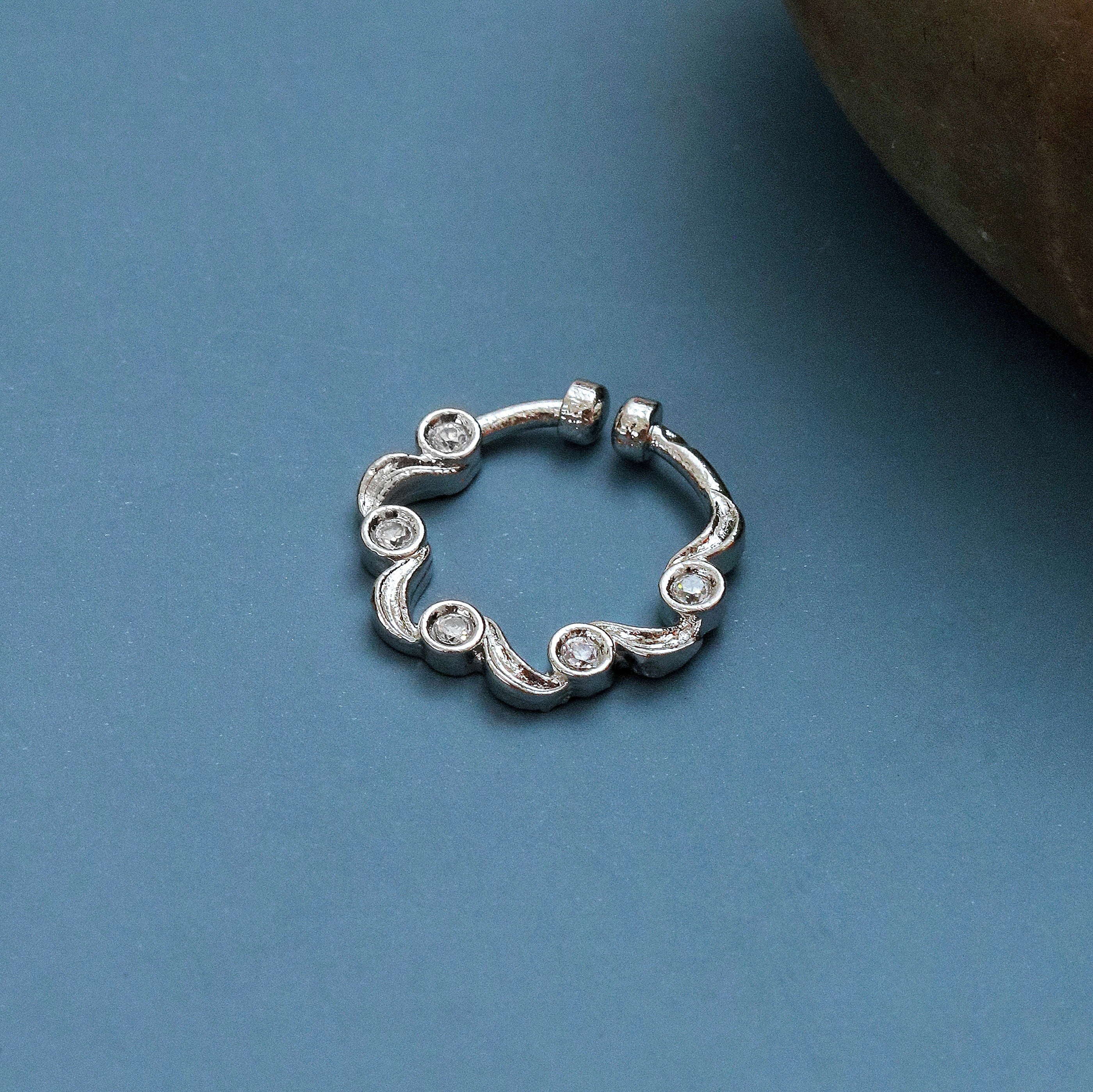 Spiral Hoop Rhodium Plated AD Nose Pin