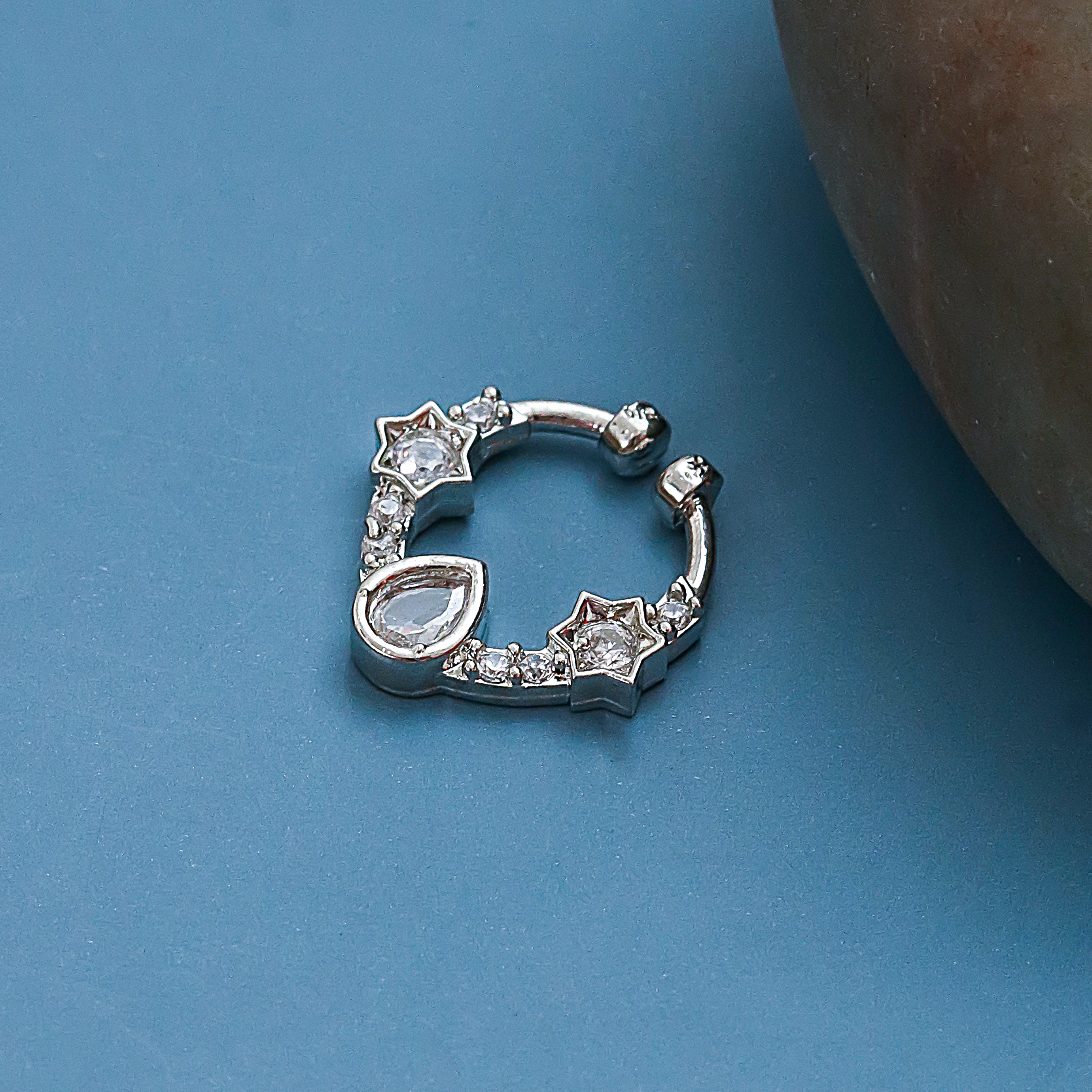 Teardrop Rhodium Plated AD Nose Pin