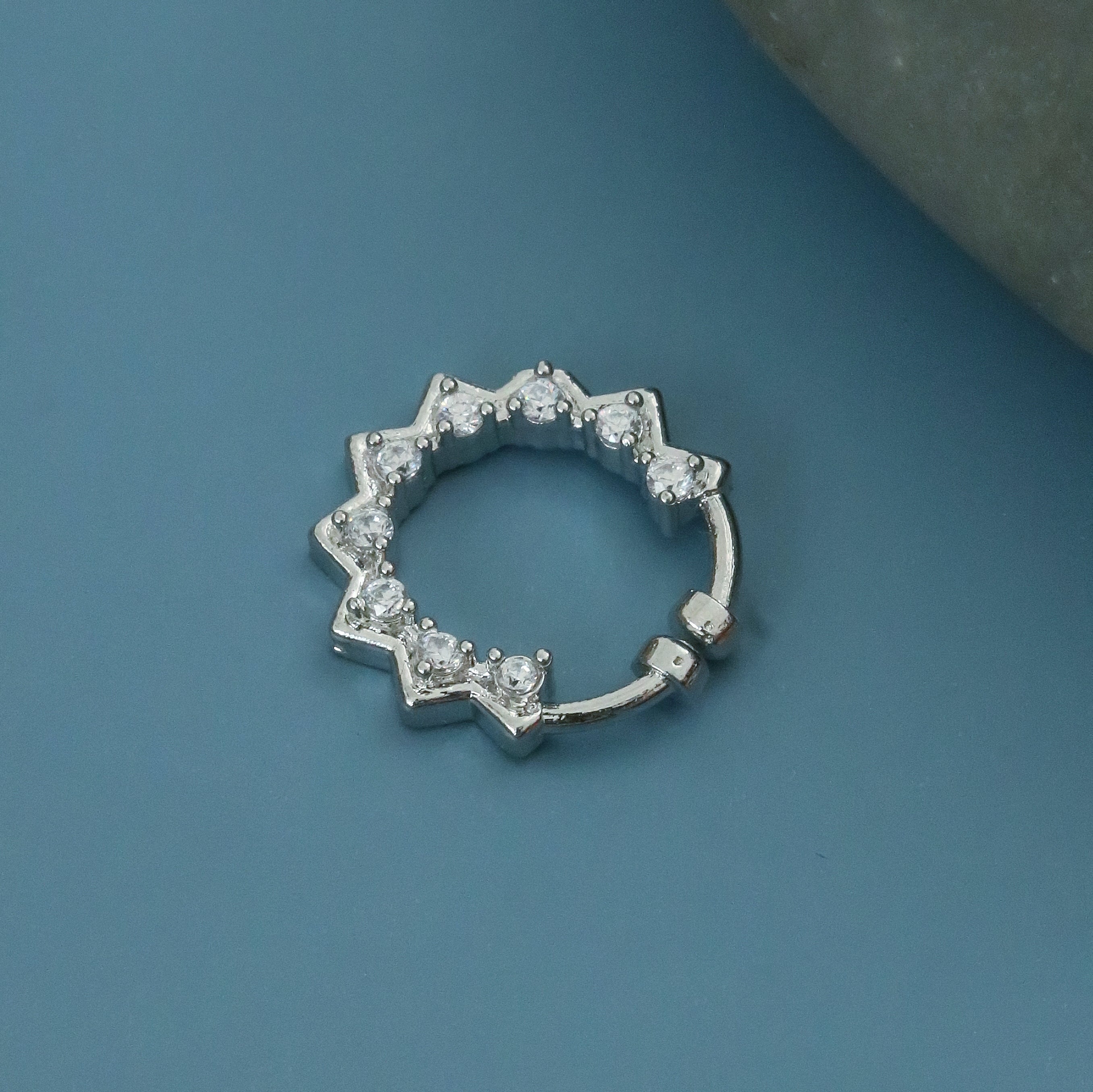 Rhodium Plated Star Shape CZ Nose Pin