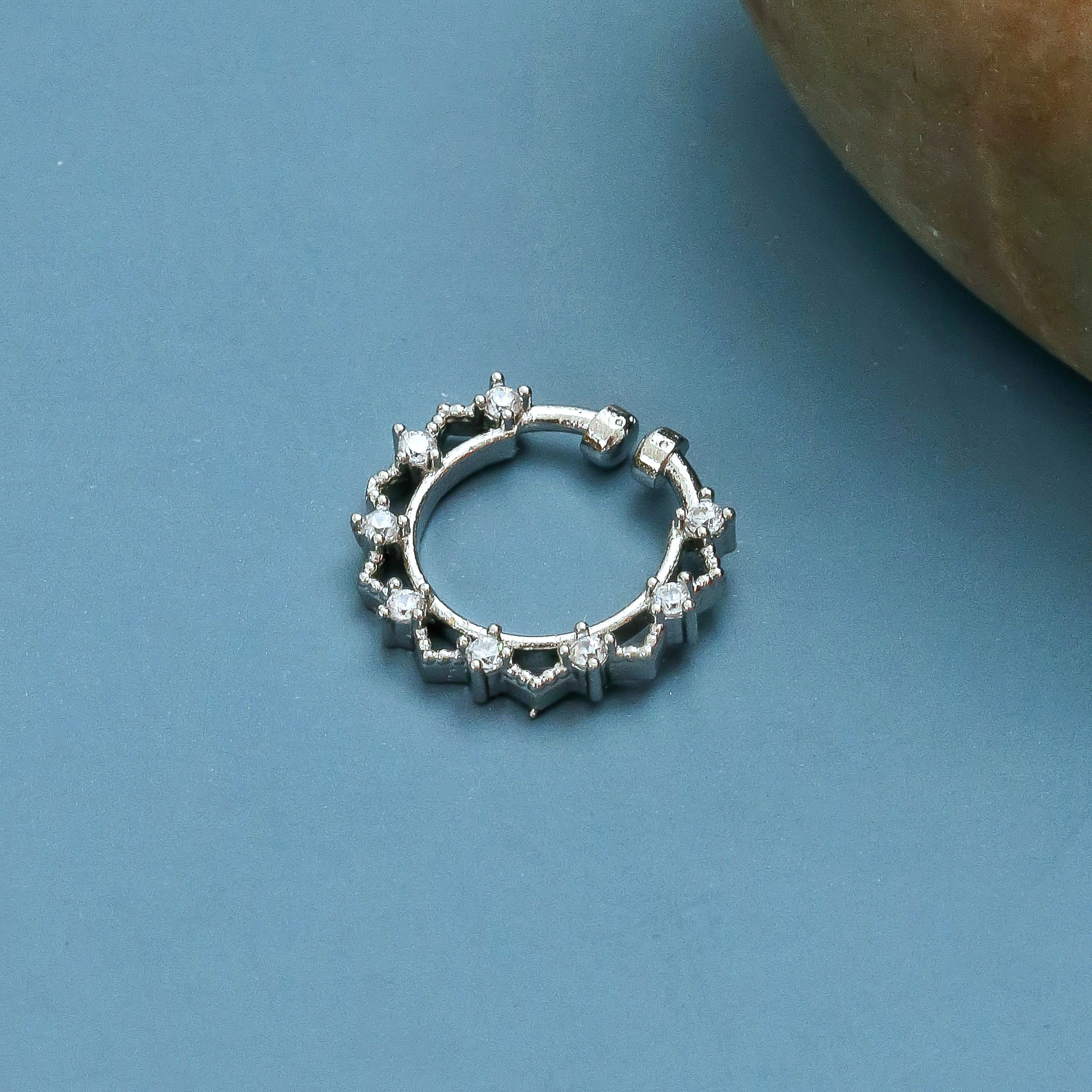 Rhodium Plated Round CZ Nose Pin