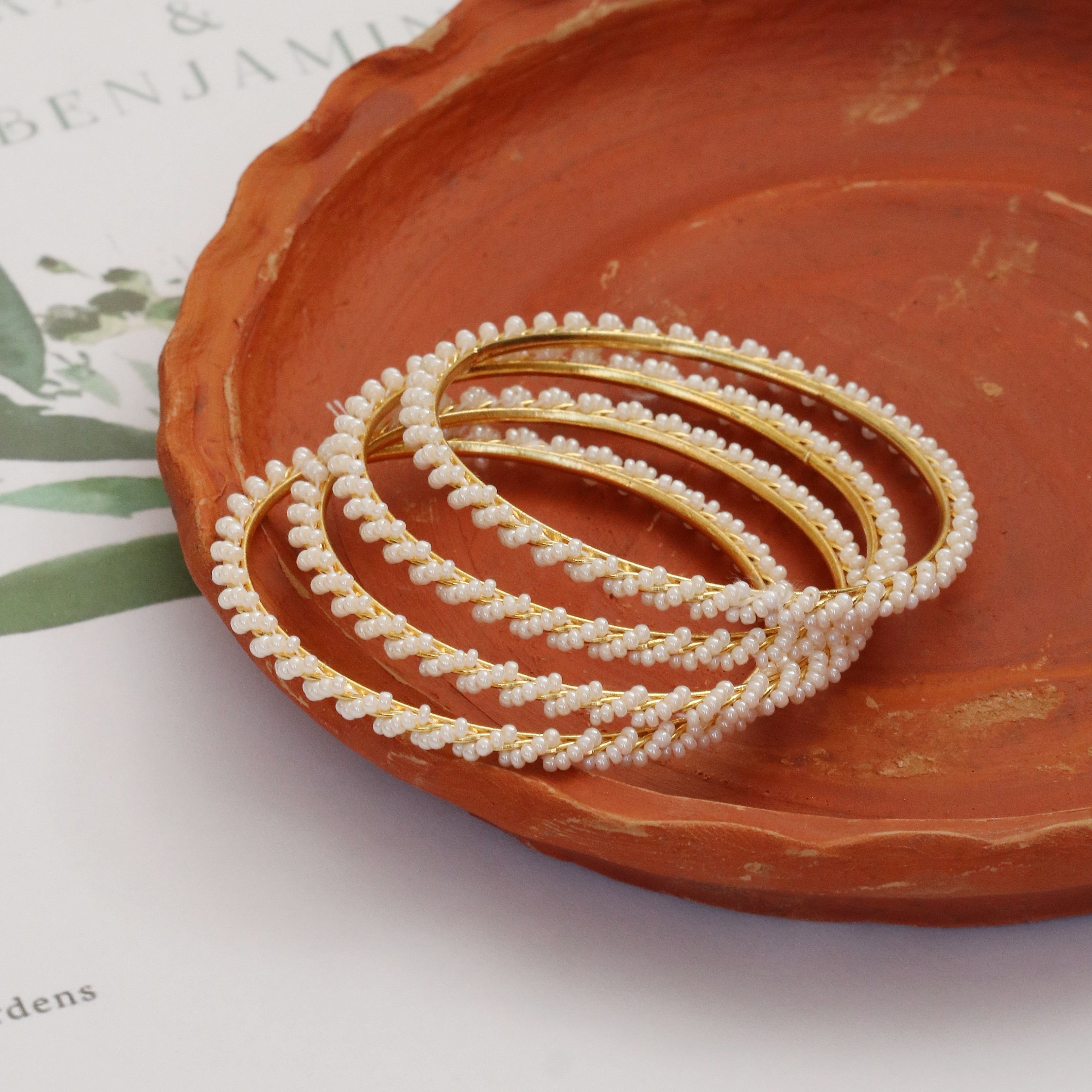 Adorned Beaded Gold Plated Bangles (Pack of 4)