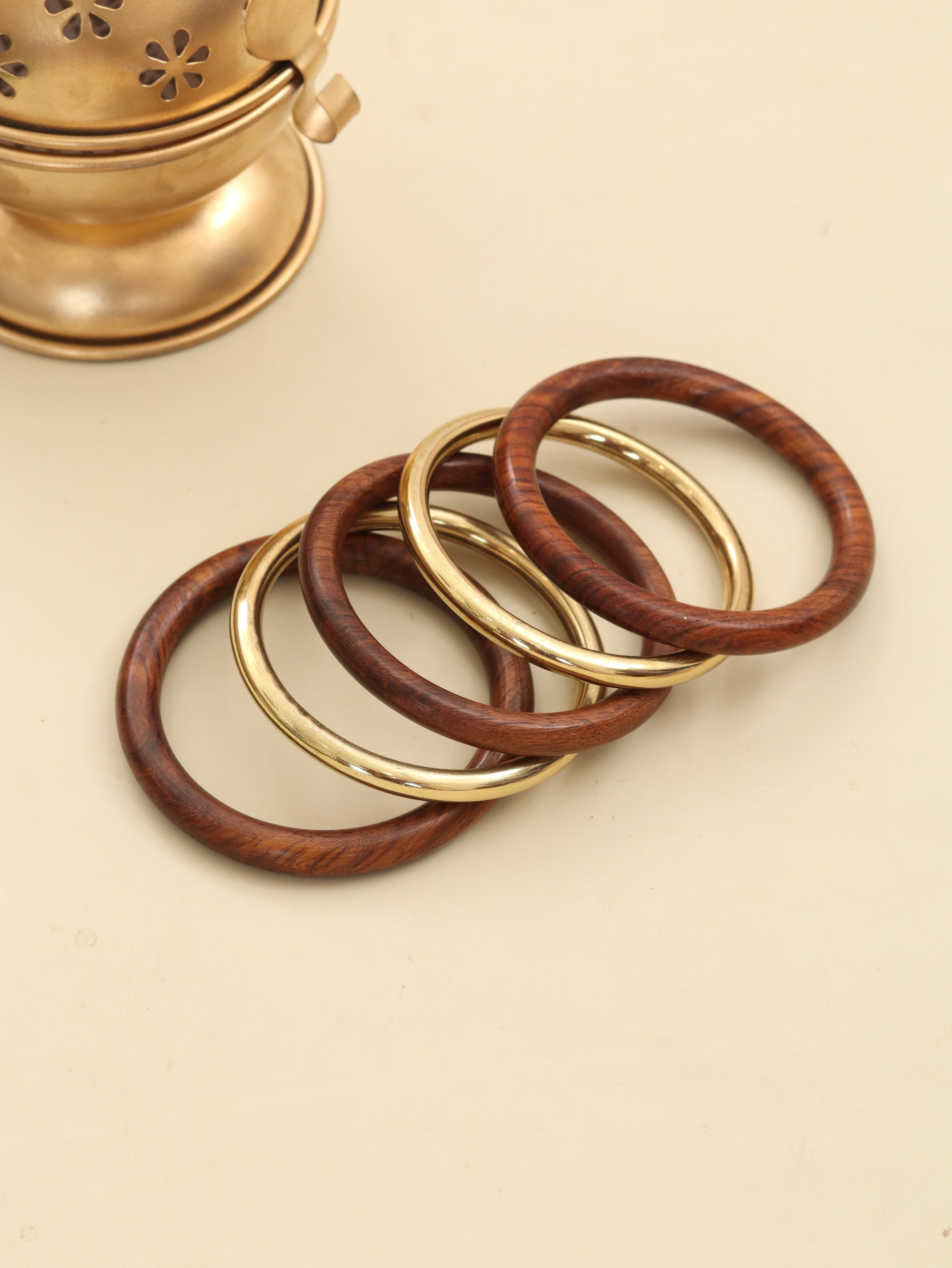 Handcrafted Designer Resin & Sheesham Wood Bangle Set - Pack of 5 (Size-2.6)