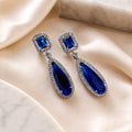 Rhodium Plated Geometric Teardrop Drop Earrings