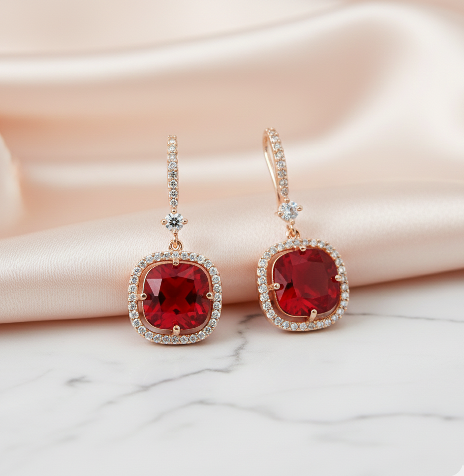 Square Rose Gold Hook Back Earrings