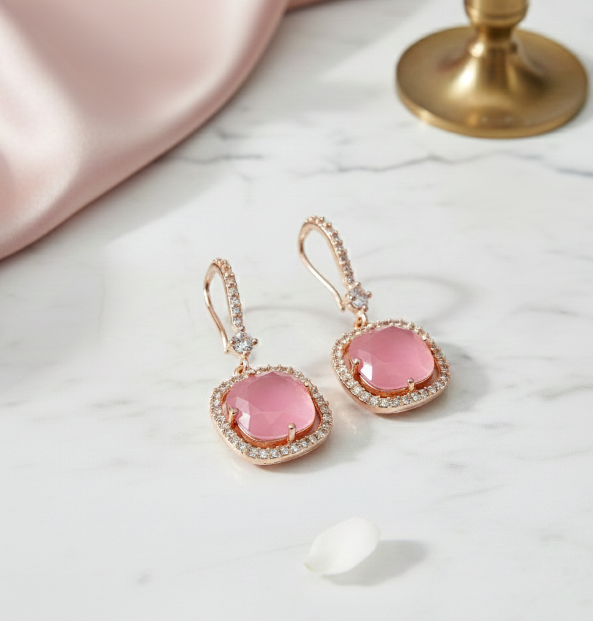 Square Rose Gold Hook Back Earrings