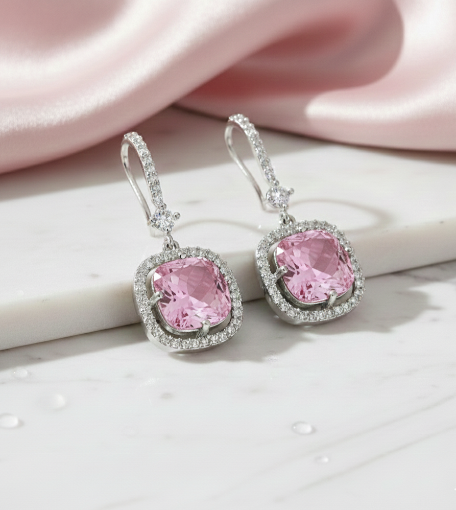 Square Rhodium Hook Back Earrings