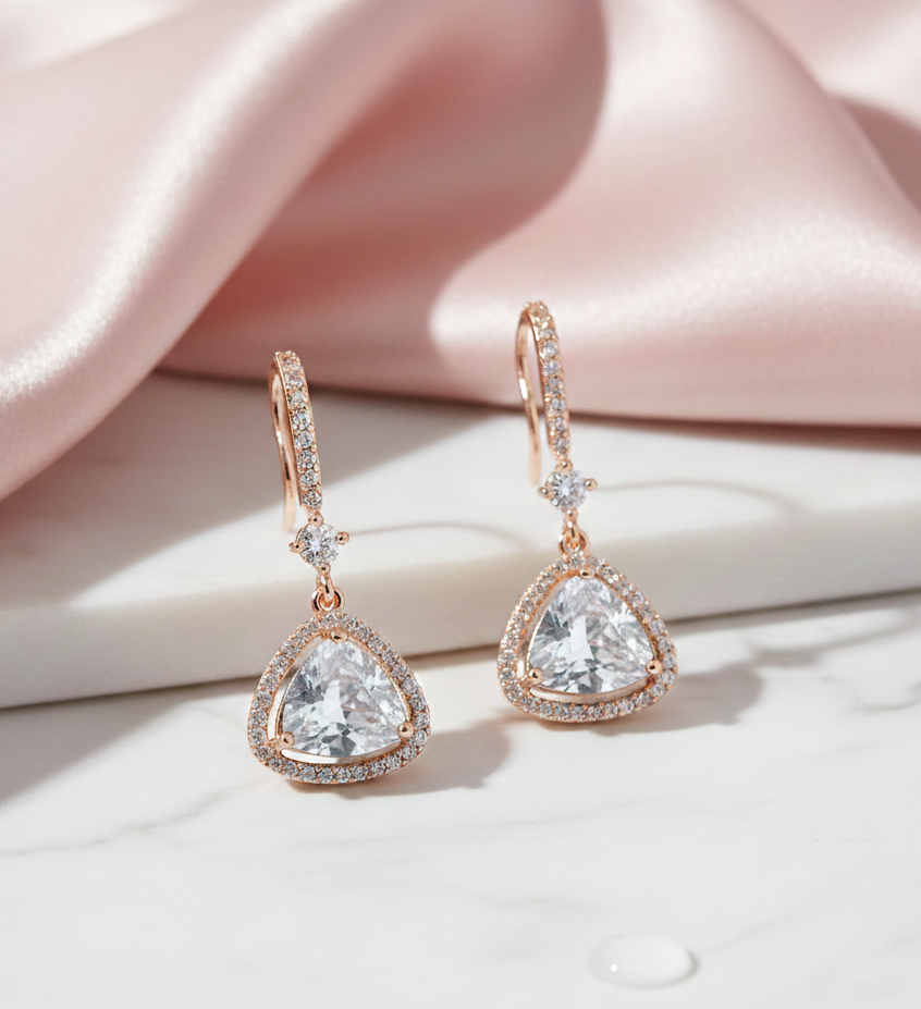Triangle Rose Gold Hook Back Earrings
