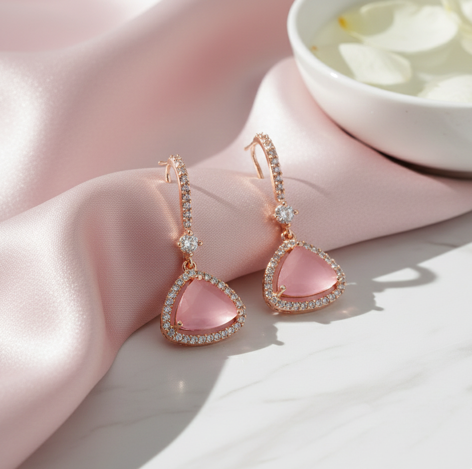Triangle Rose Gold Hook Back Earrings