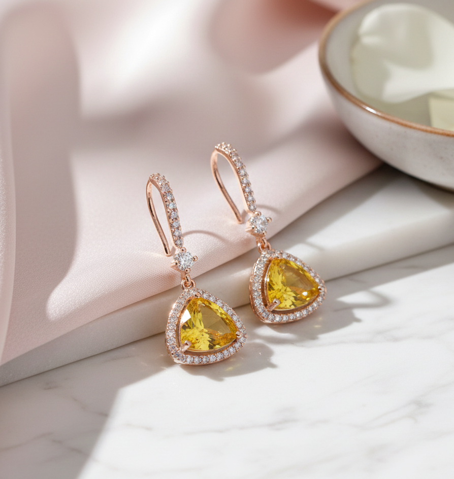Triangle Rose Gold Hook Back Earrings