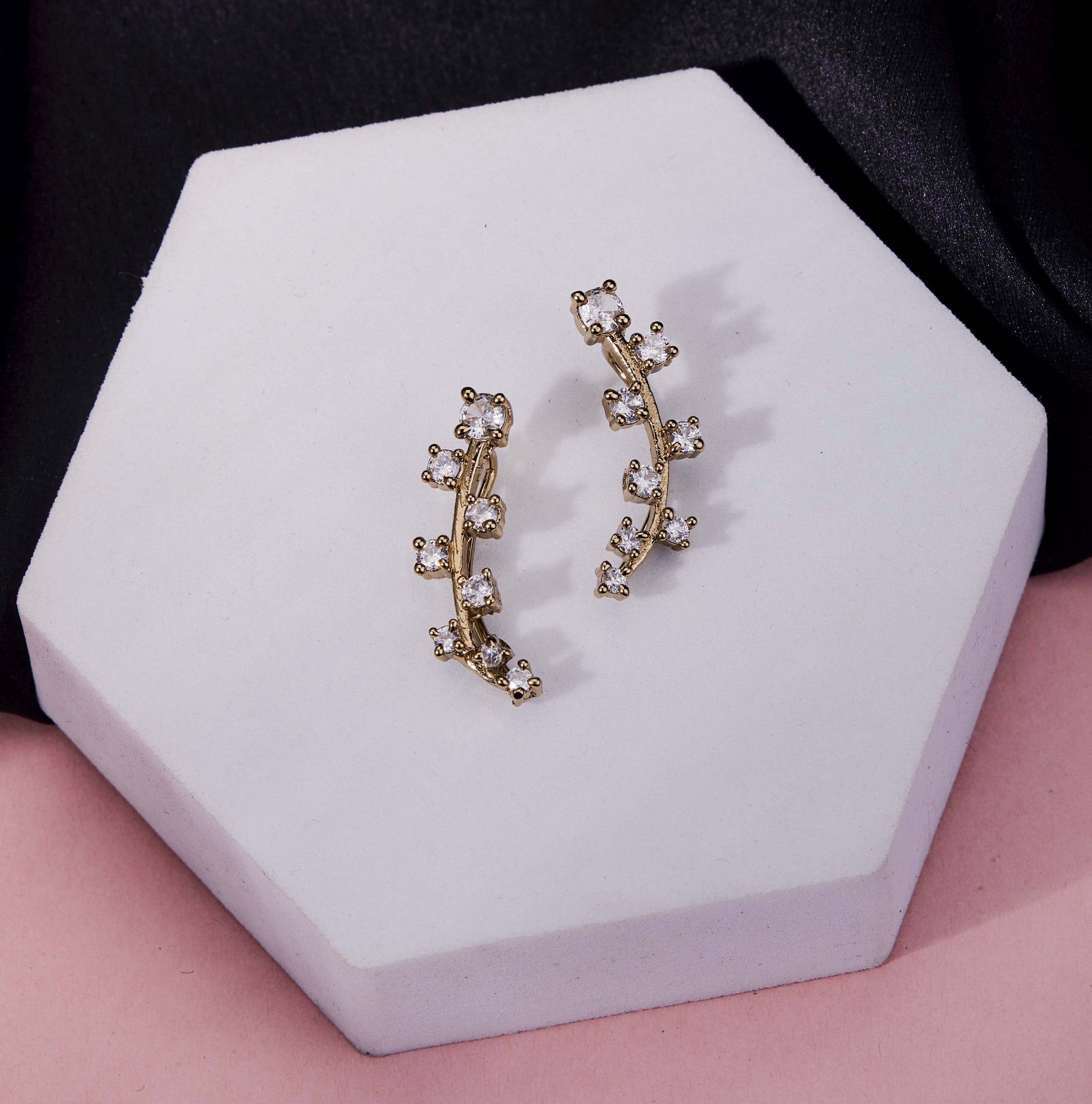 Mehendi Plated Curved Crystal Ear Cuffs