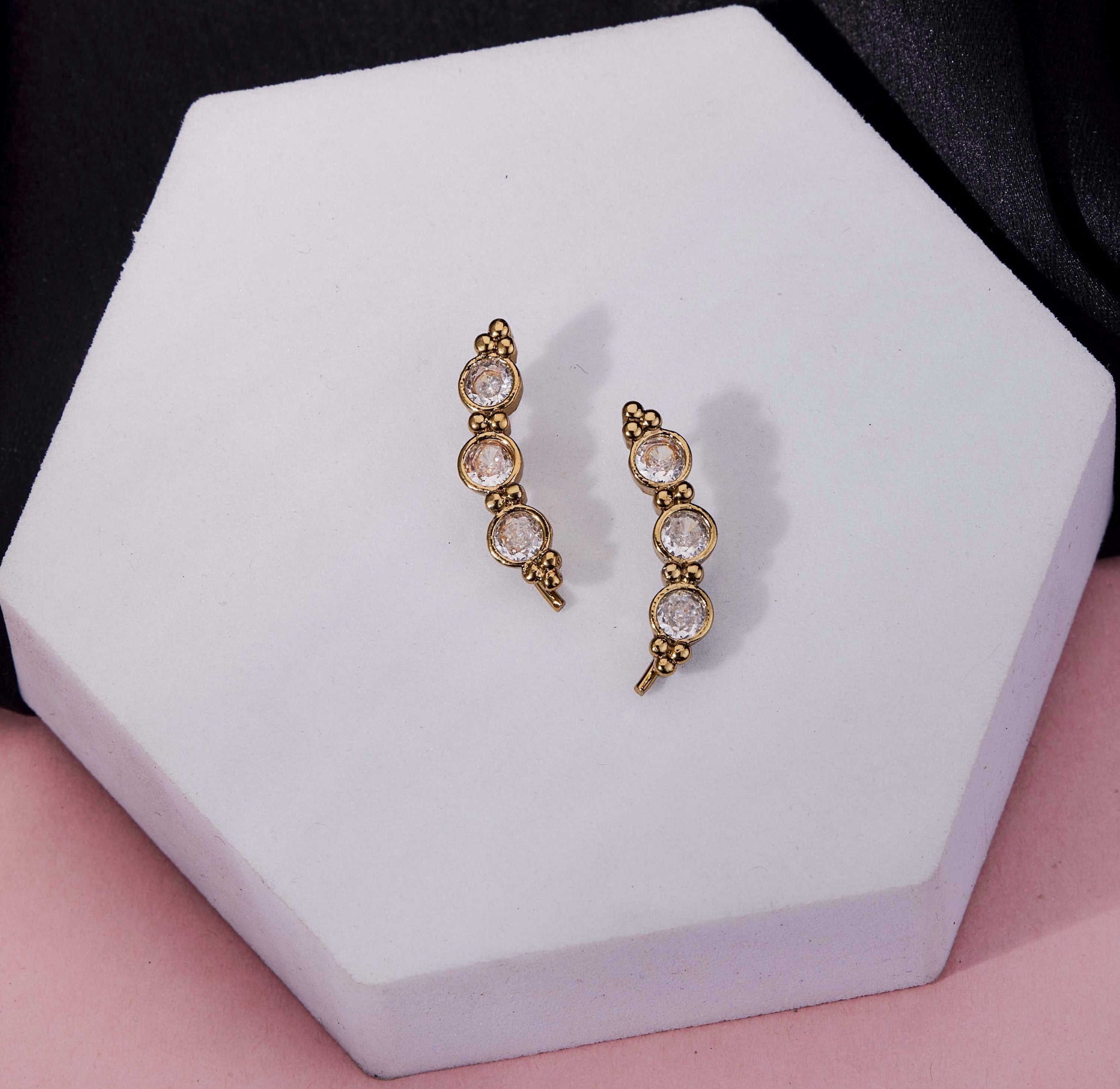 Mehendi Plated Vertical Crystal Drop Ear Cuffs