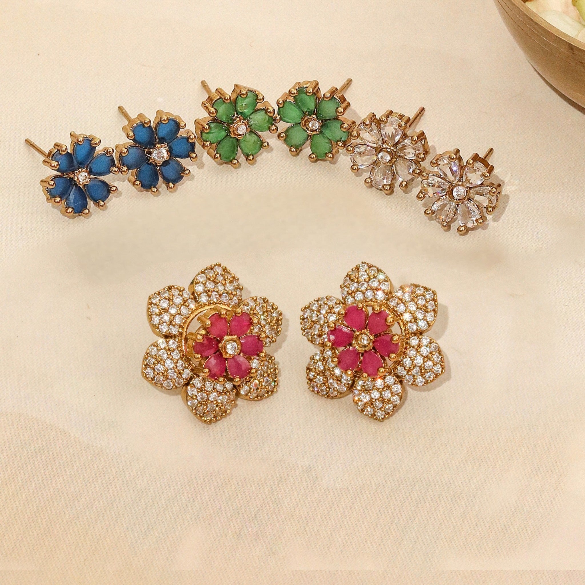Vibrant Gemstone Floral Gleam Mehendi Plated Changeable Earrings
