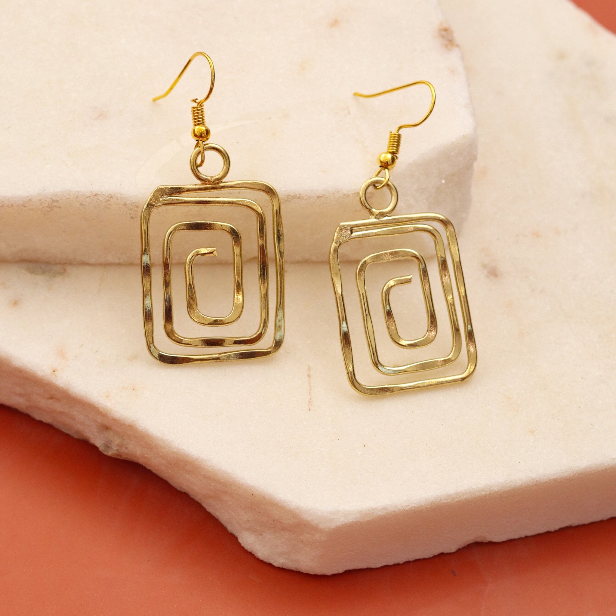 Gold Plated Geometric Rectangle Drop Earrings