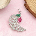 Rhodium Plated AD Multi-Stone Peacock Saree Pin