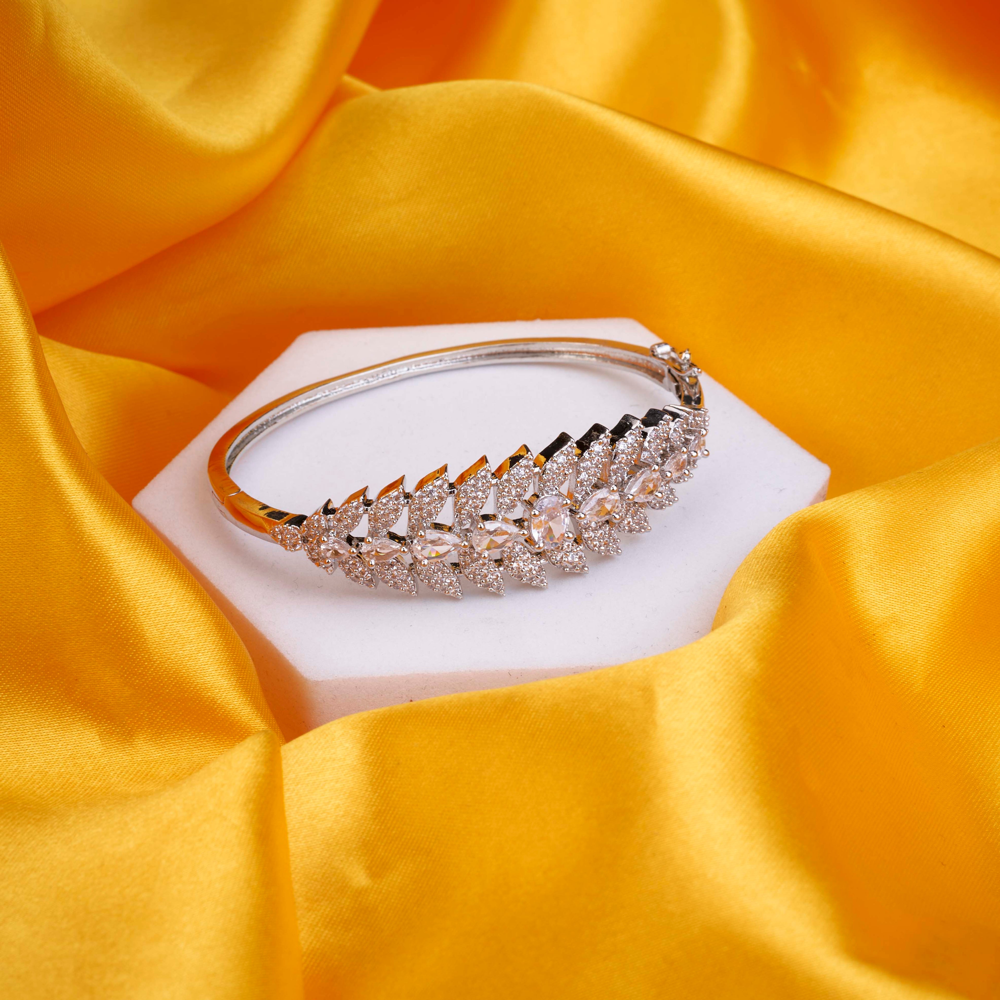 Leaf Cuff Rhodium Plated AD Bracelet