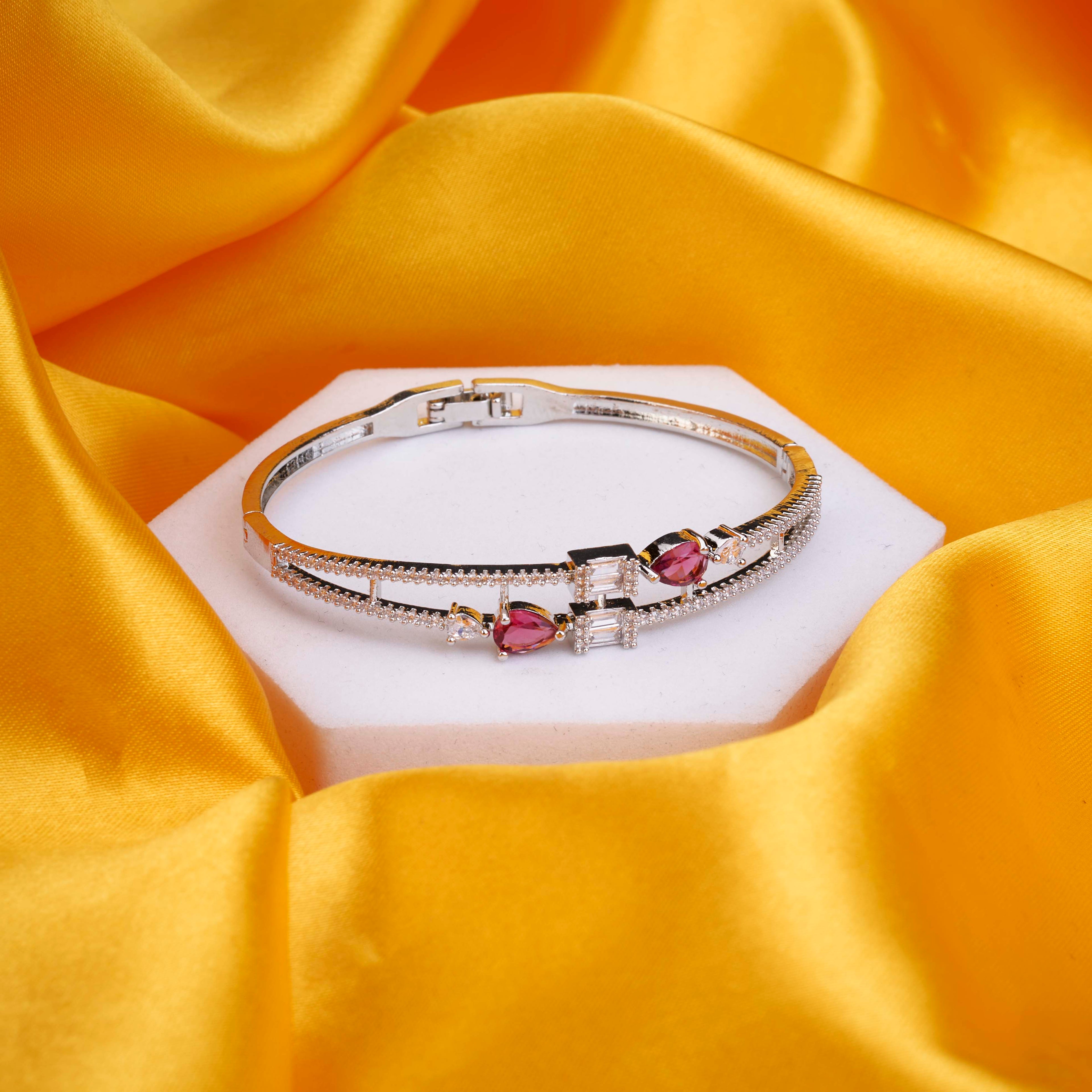 Alluring Cuff Rhodium Plated AD Bracelet