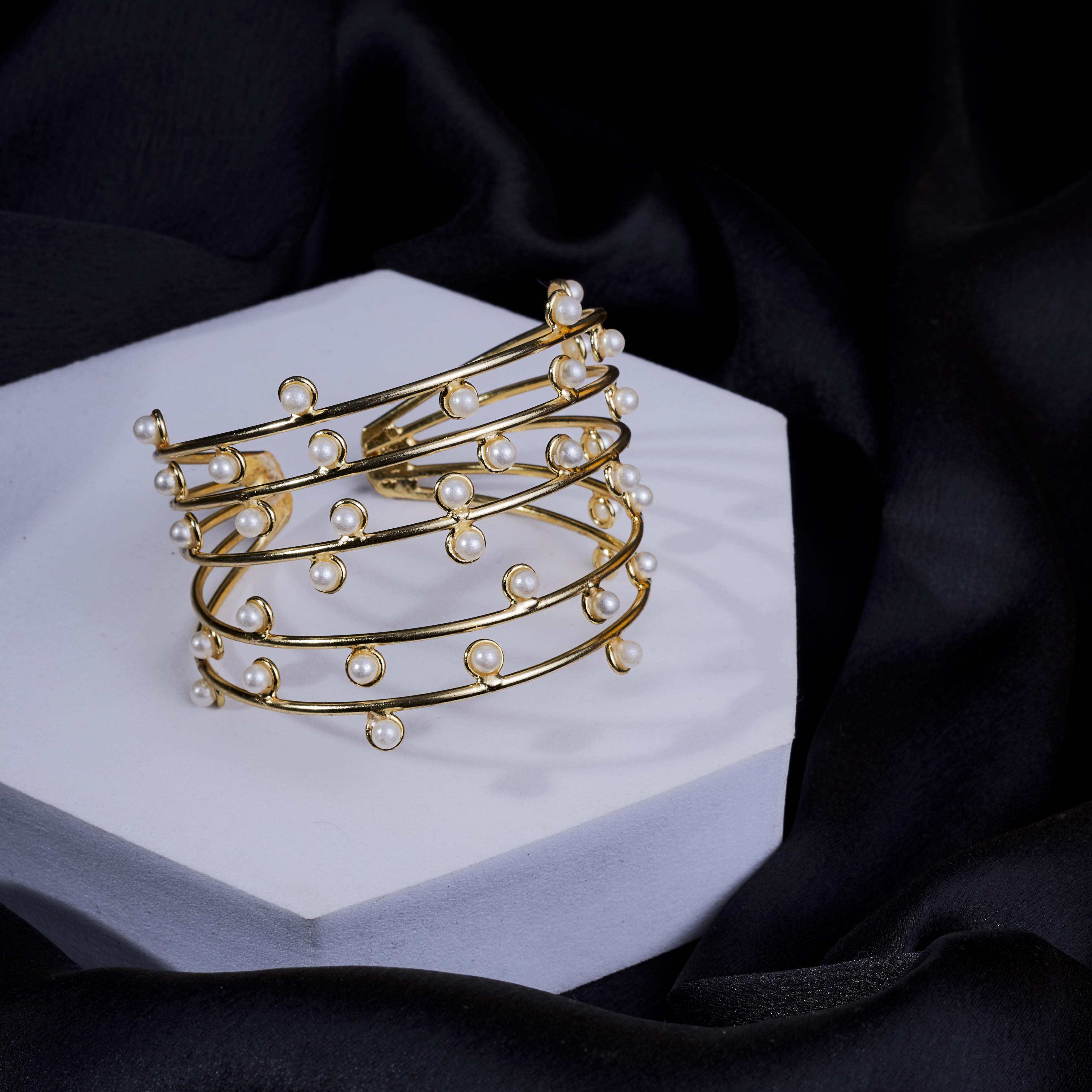 Cuff Gold Plated Bracelet with Pearls