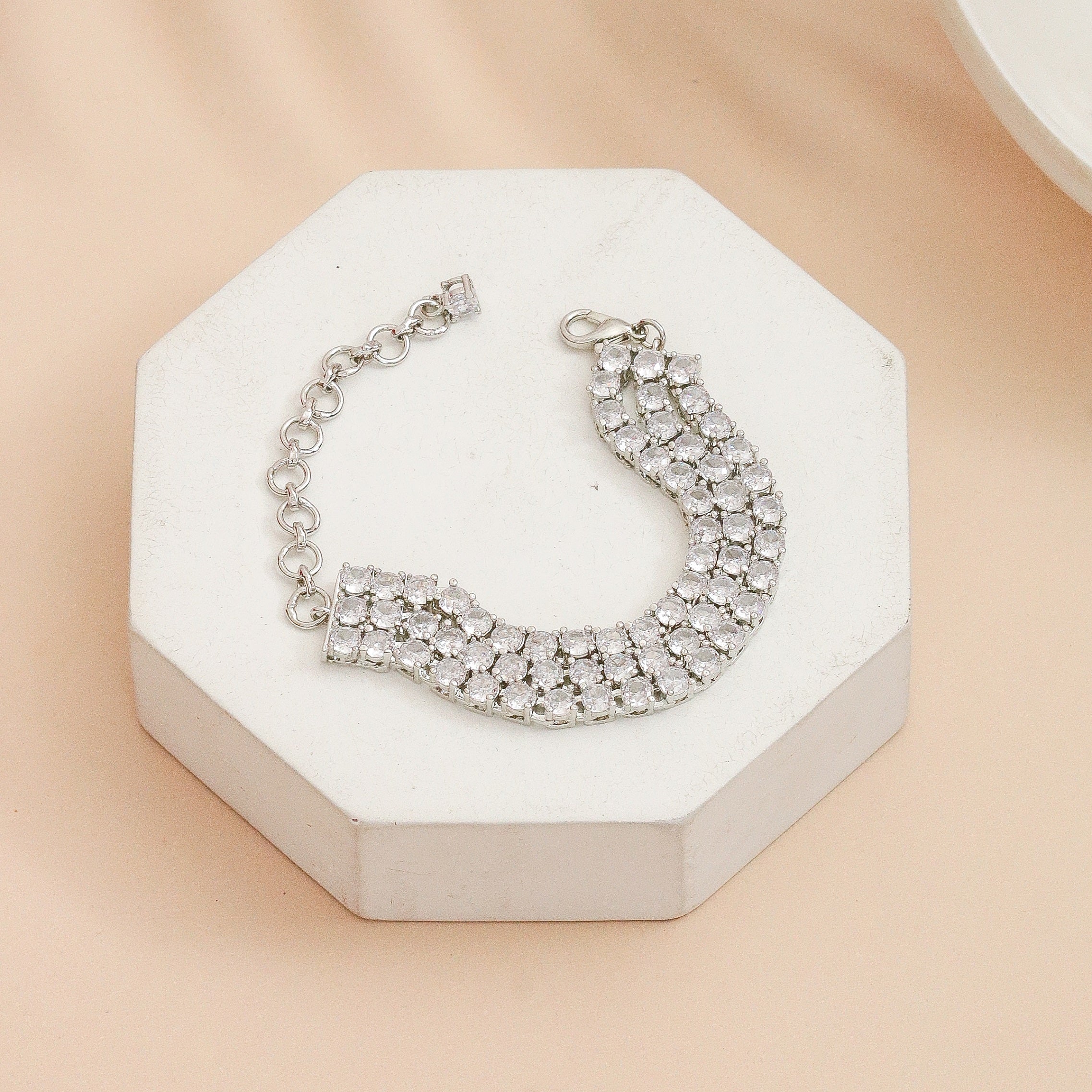 Three Layered Tennis Rhodium Plated Bracelet