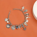 Rhodium Plated Charm Bracelet with Evil Eye, Heart, Anchor & Ocean-Themed Charms