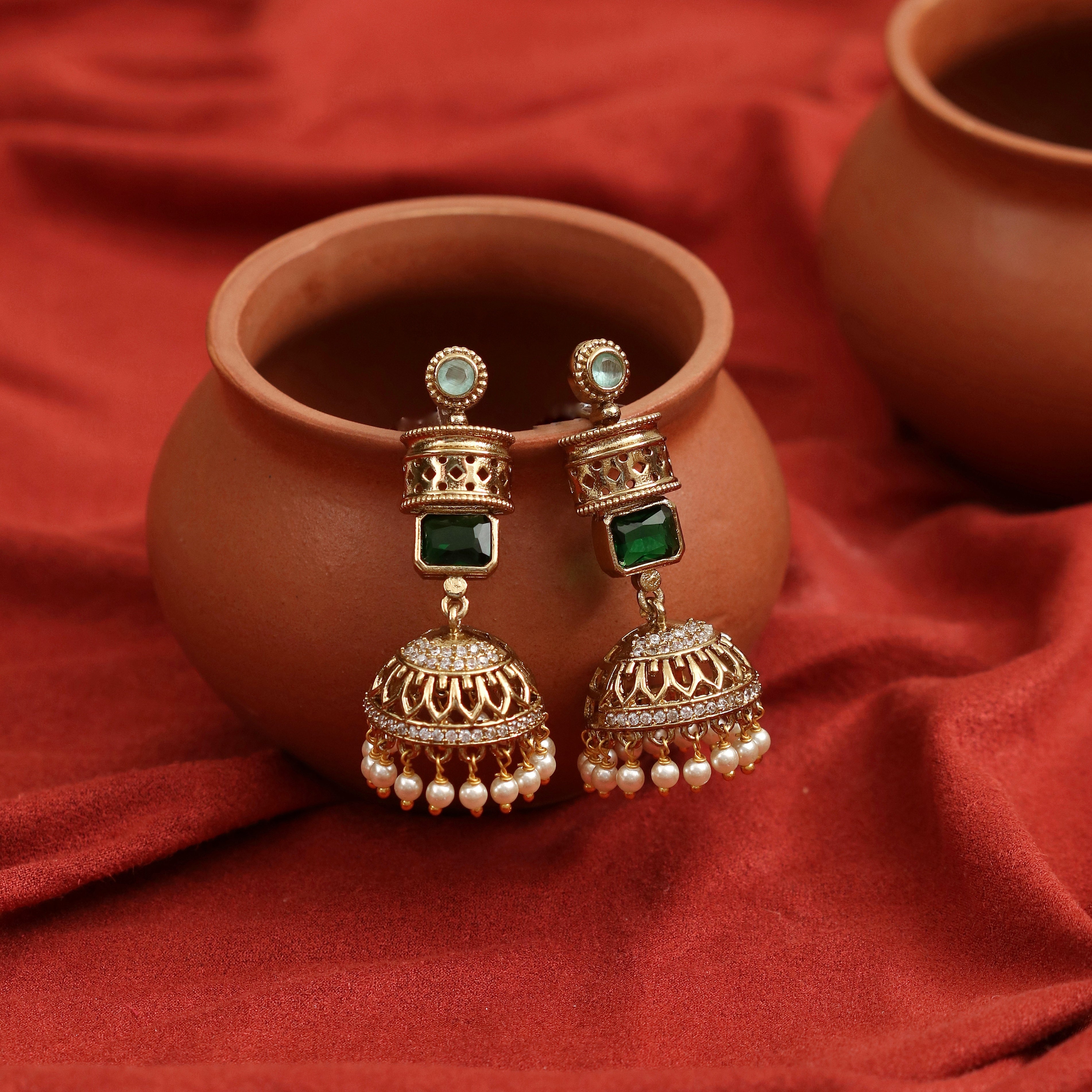 Traditional Square Mehendi Plated Jhumka