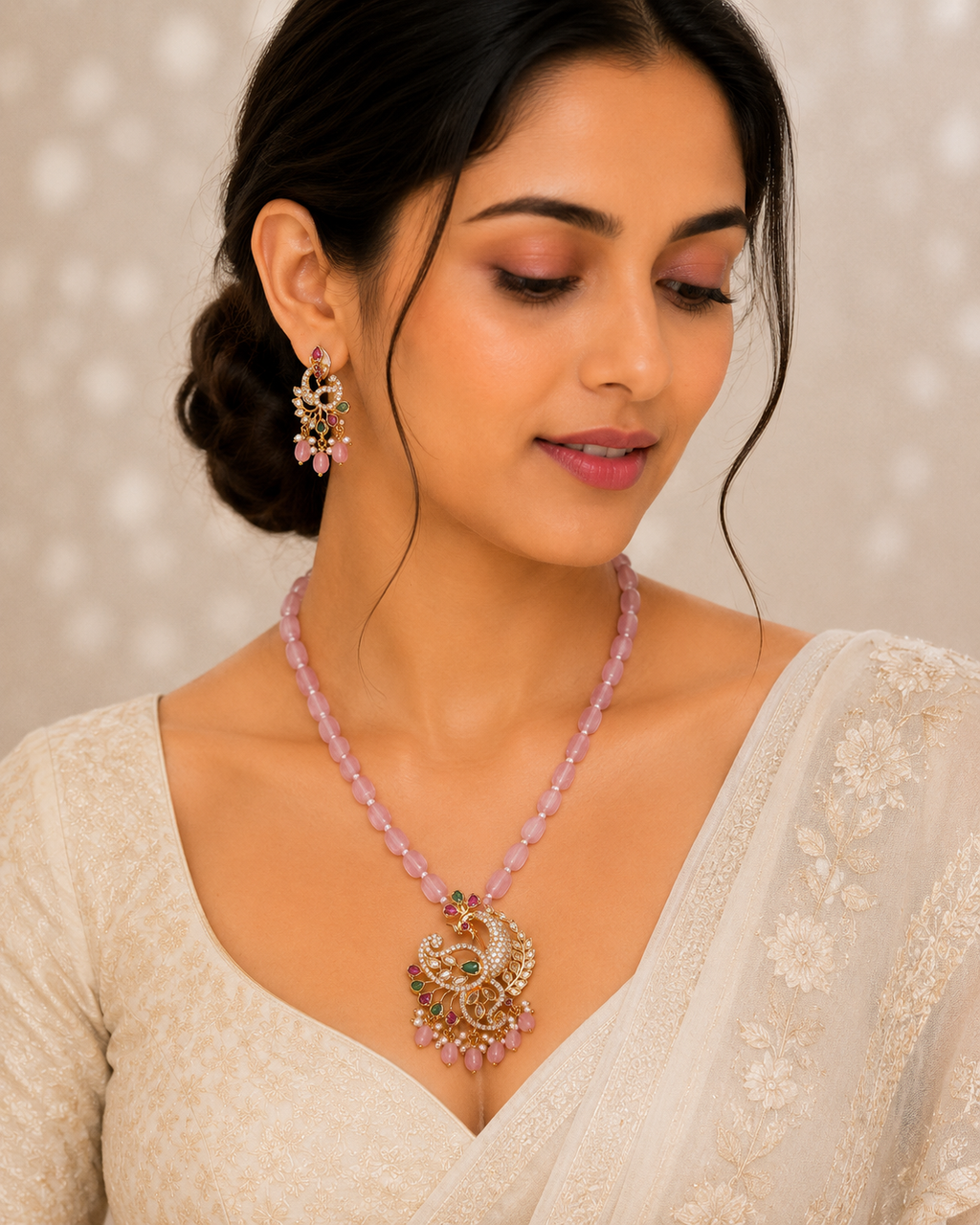 Elegant Peacock Gold Plated Locket Set with Earrings