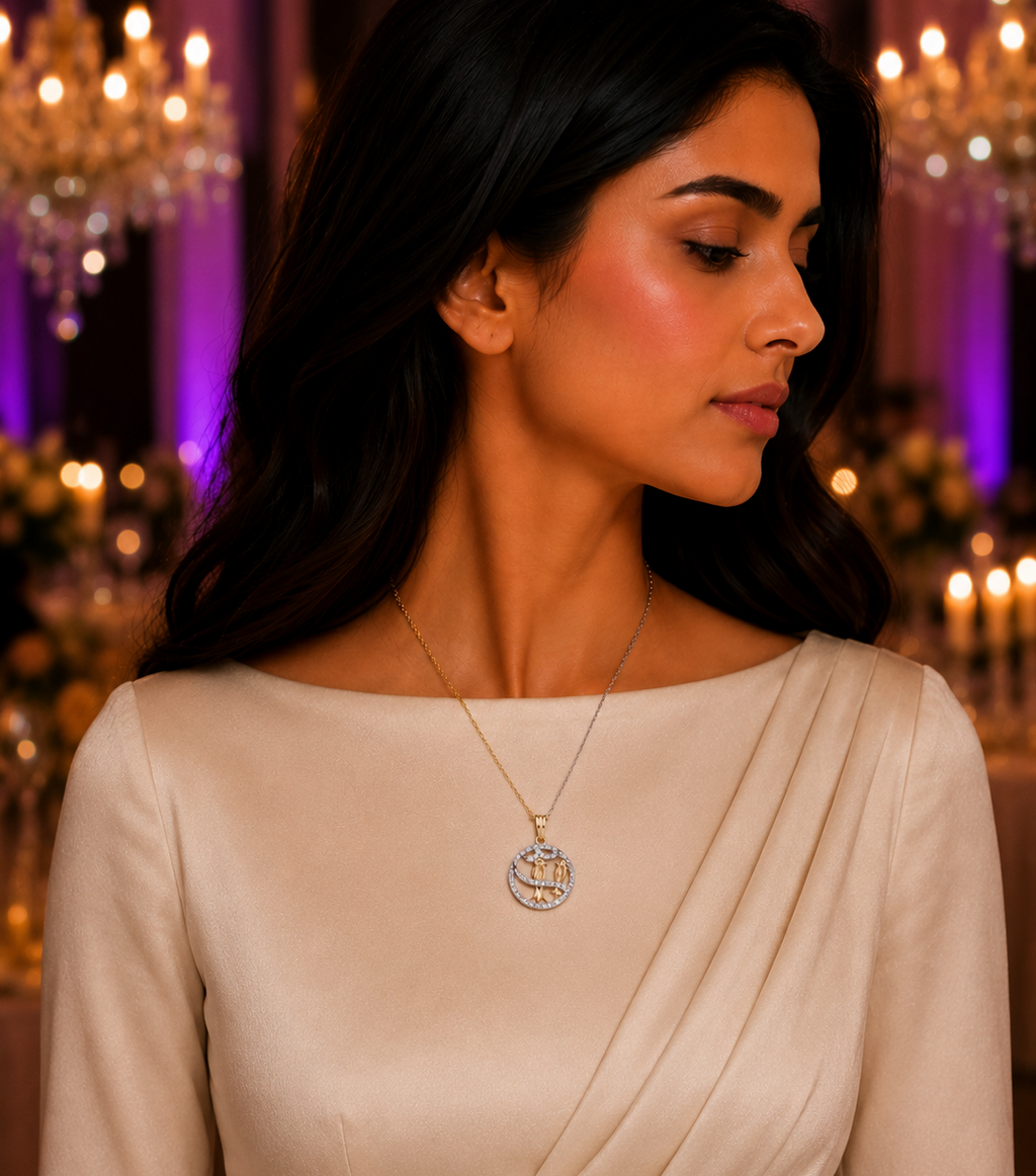 Gold-Sliver Love Birds Pendant AD Locket Set