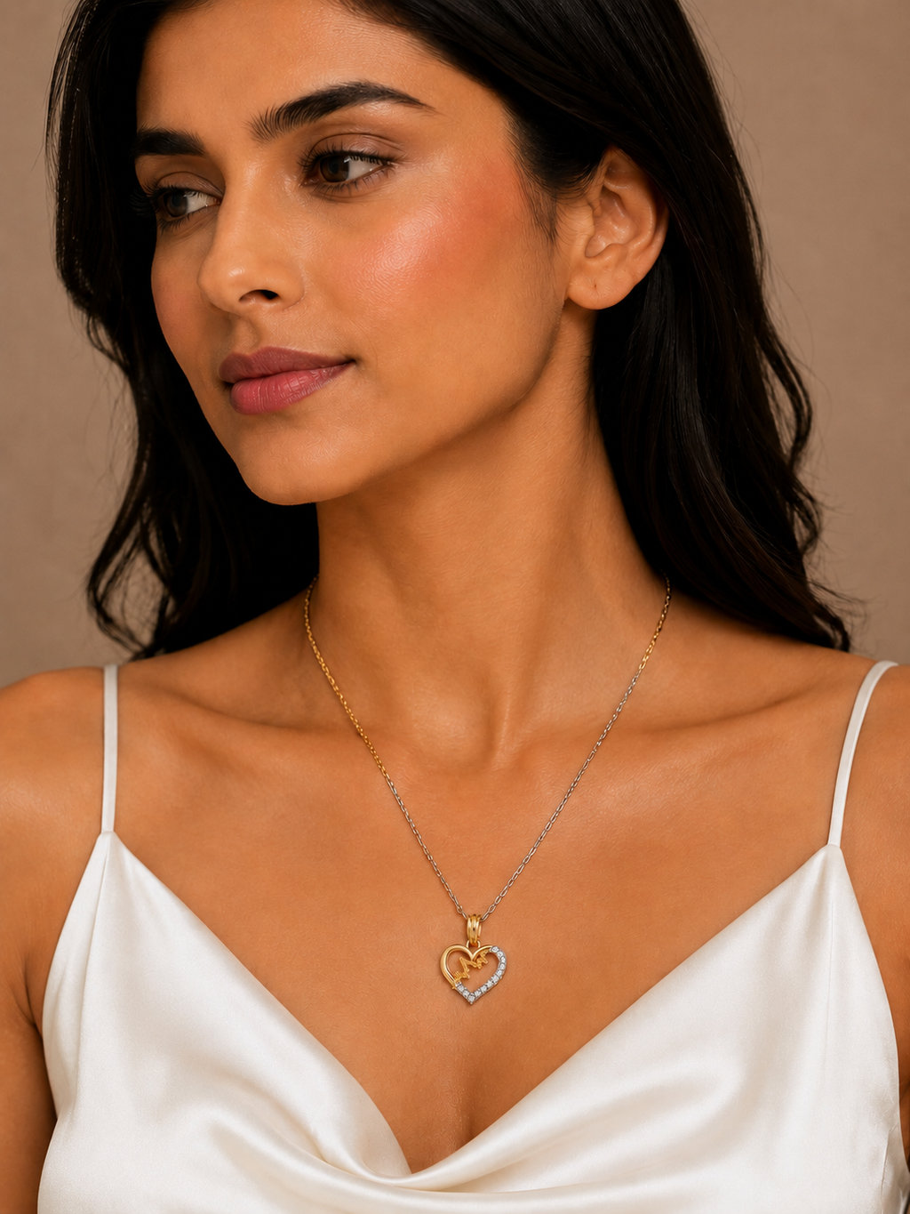 Gold-Sliver Heart Pendant AD Locket Set