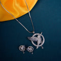 Humming Bird Rhodium Plated AD Locket Set with Earrings