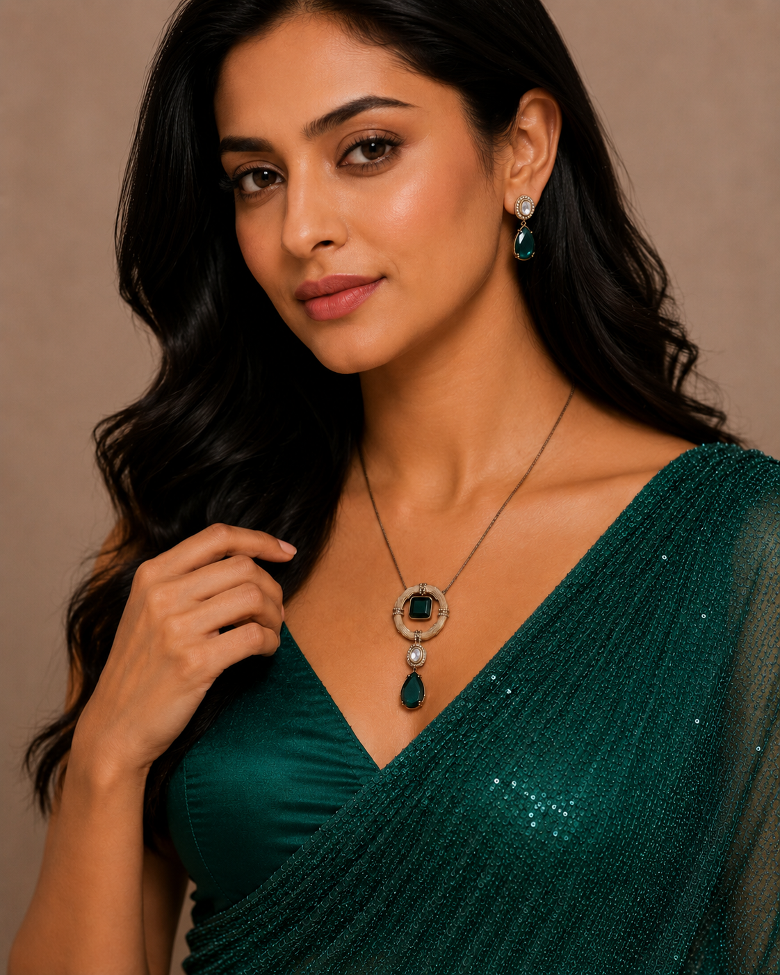 Vintage Style Mehendi Plated Locket Set with Earrings