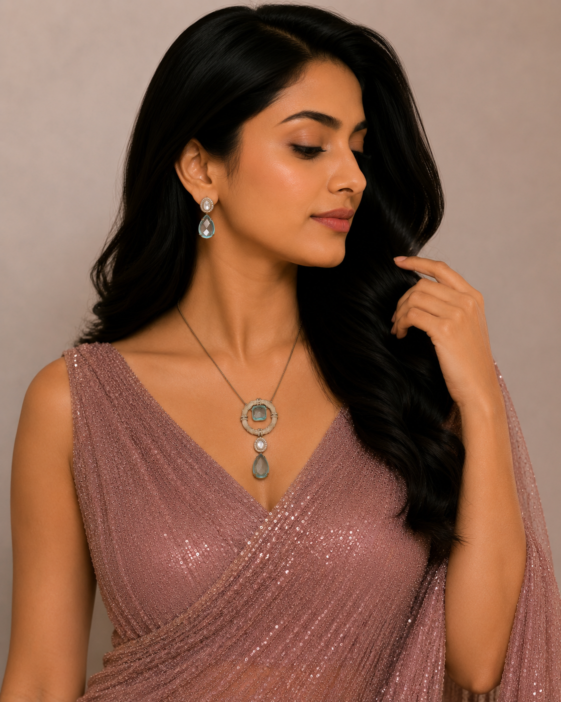 Vintage Style Mehendi Plated Locket Set with Earrings