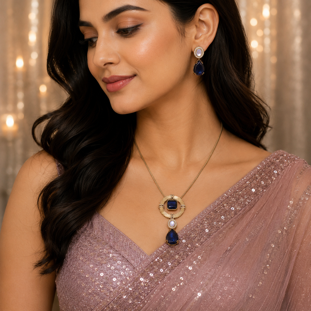 Vintage Style Mehendi Plated Locket Set with Earrings