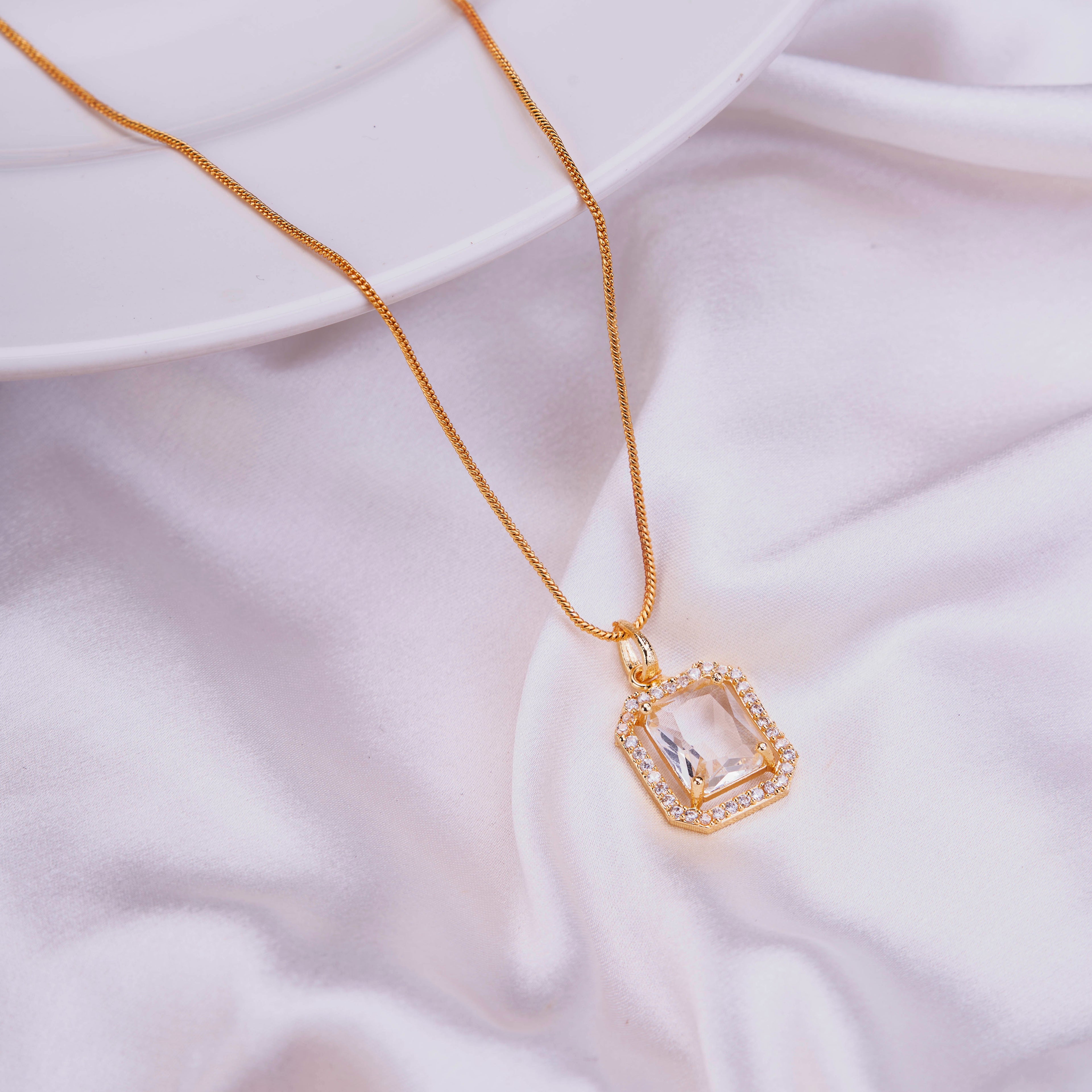 Gold Plated Octagon Stone Pendant with chain