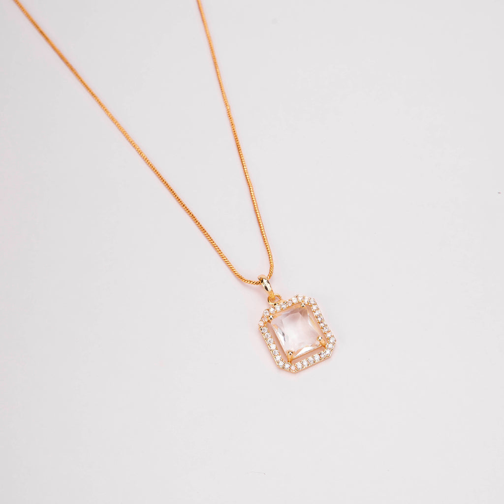 Gold Plated Octagon Stone Pendant with chain