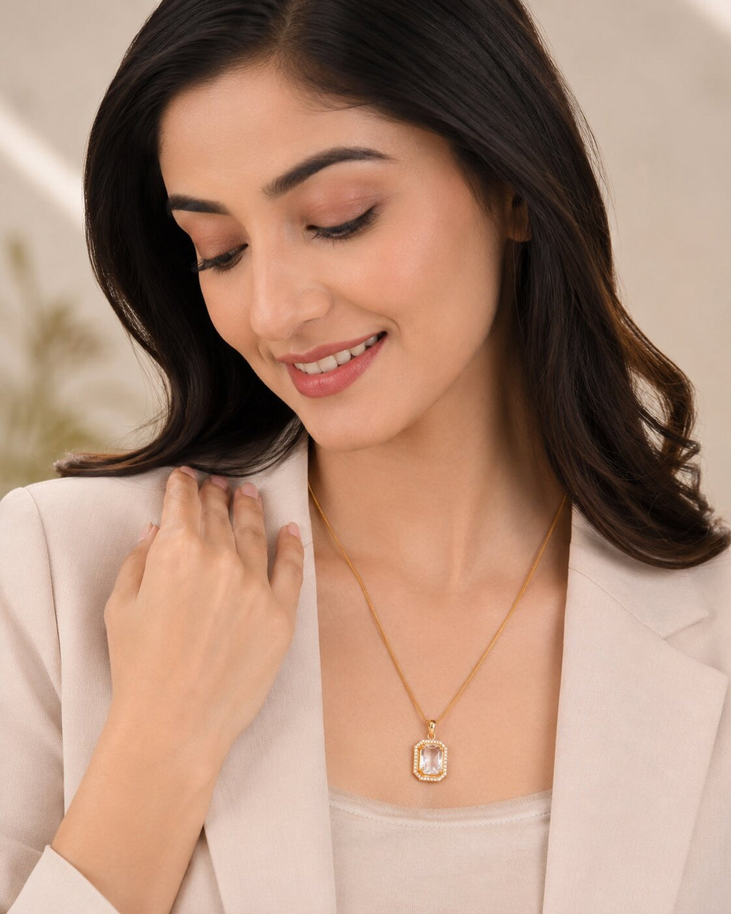 Gold Plated Octagon Stone Pendant with chain