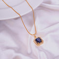 Gold Plated Octagon Stone Pendant with chain-Crystal Blue