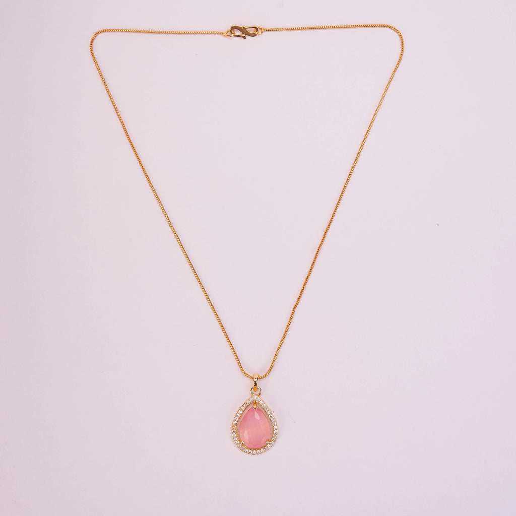 Oval Shape Gold Plated Pendant with chain-Mint Pink