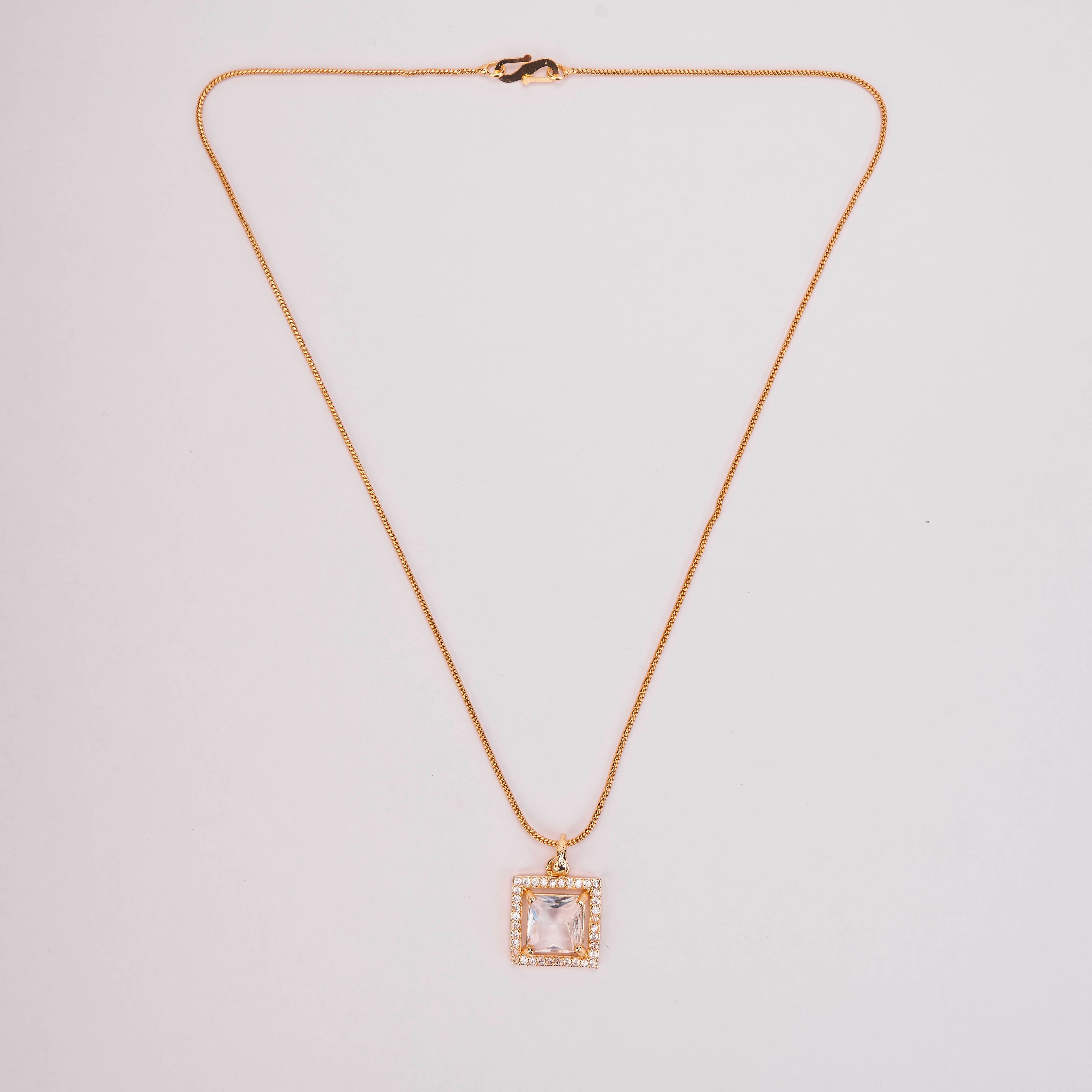 Square Halo Design Gold Plated Pendant with chain