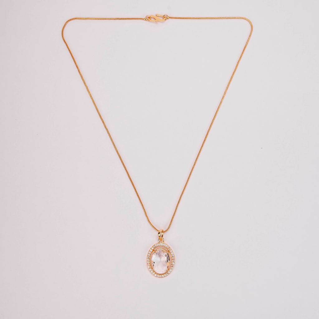 Oval Halo Design Gold Plated Pendant with chain
