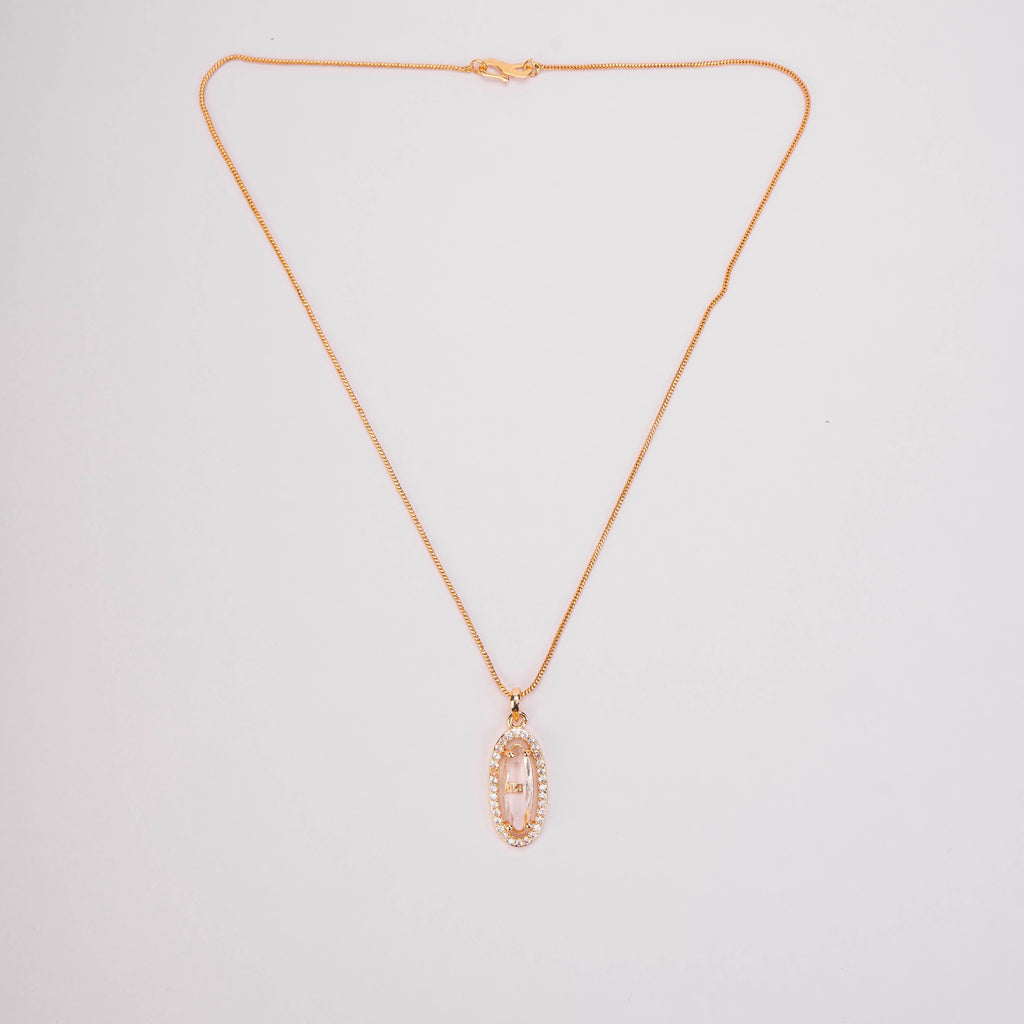 Elongated Oval Halo Design Gold Plated Pendant with chain