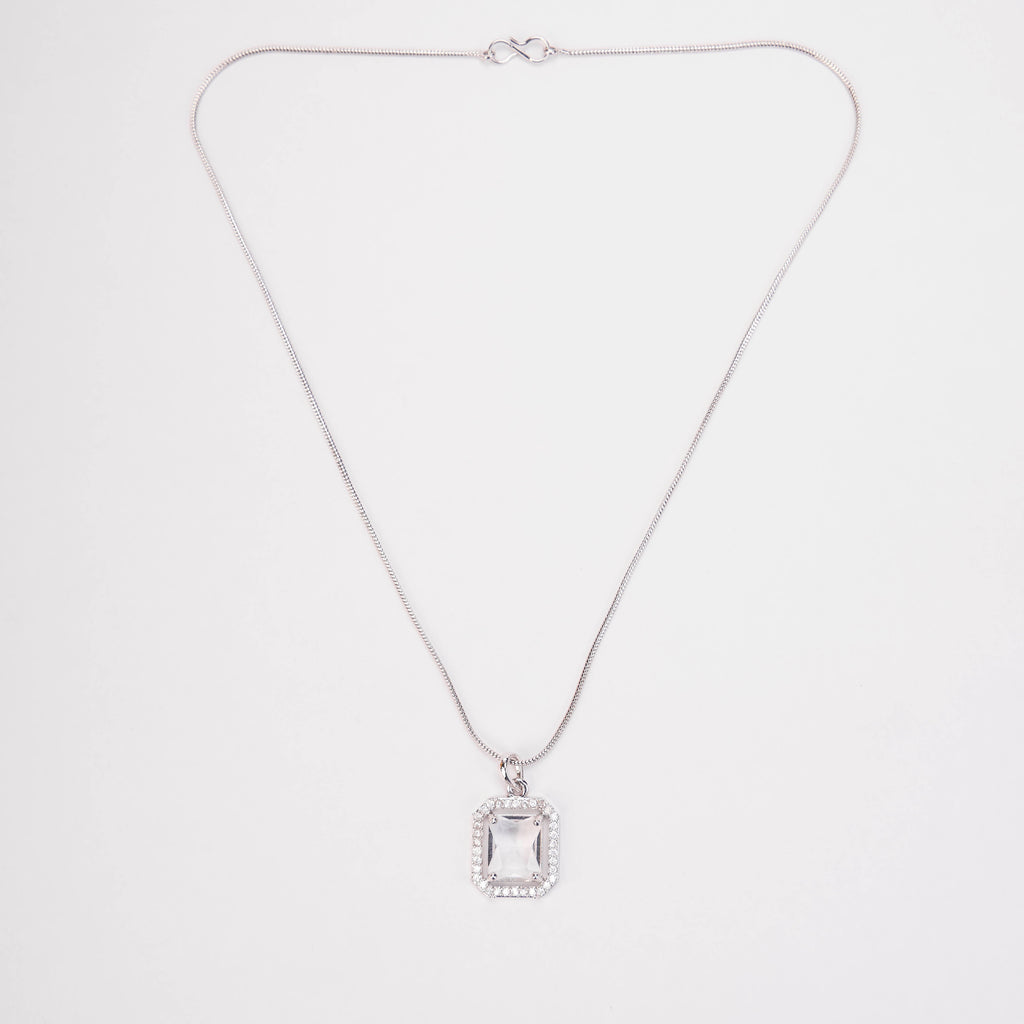 Rhodium Plated Octagon Stone Pendant with chain