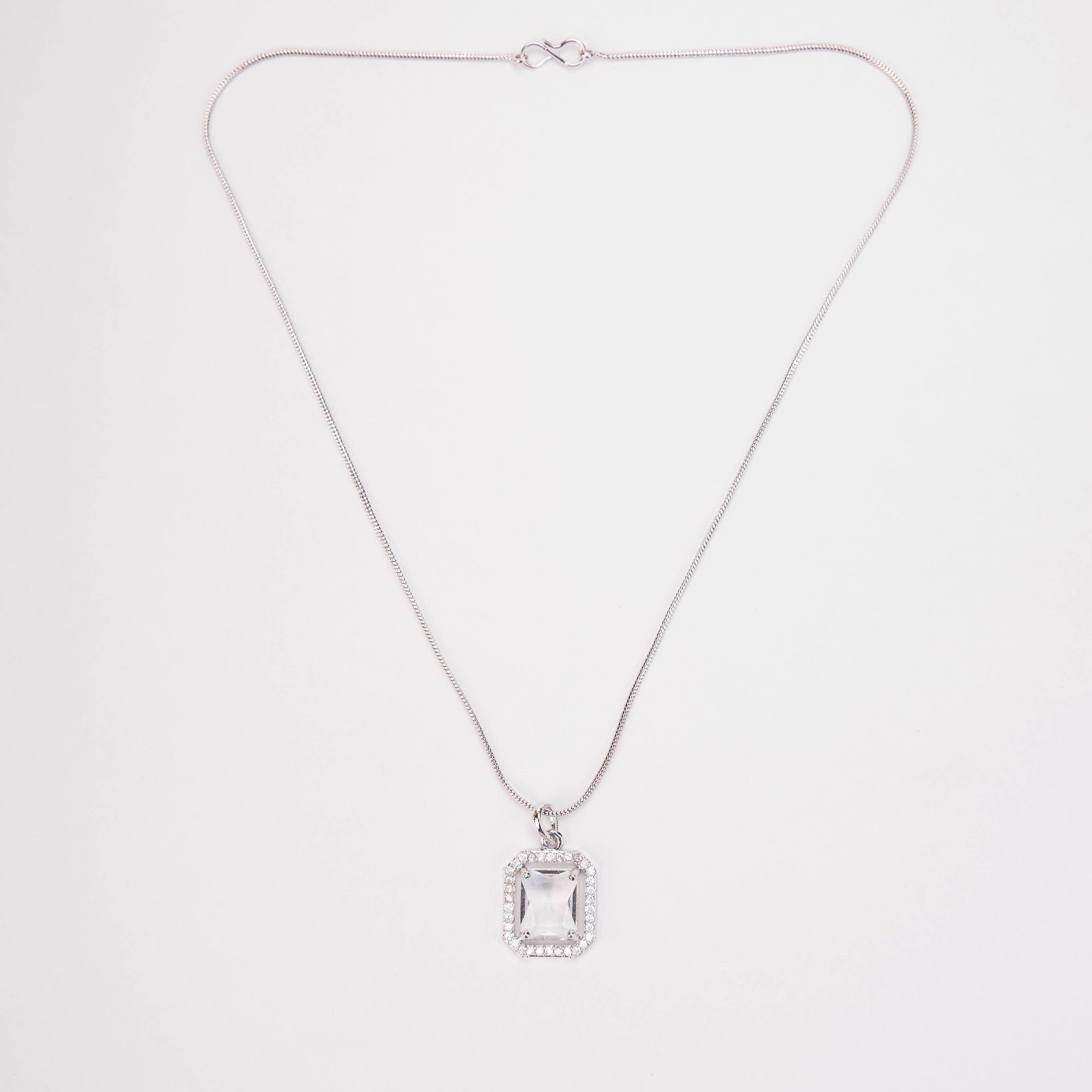 Rhodium Plated Octagon Stone Pendant with chain